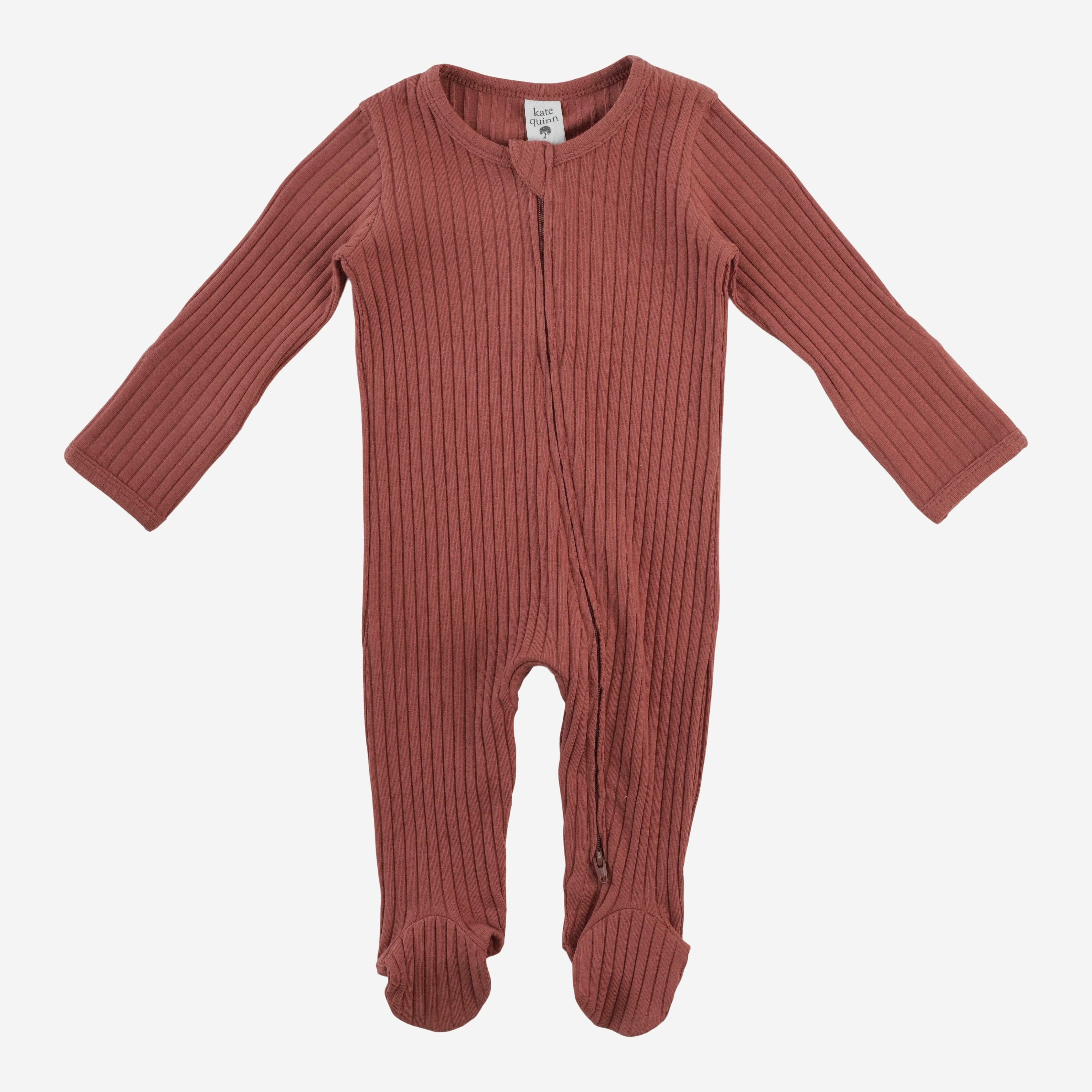 PRESALE long sleeve two way zipper footie | auburn | organic cotton wide rib