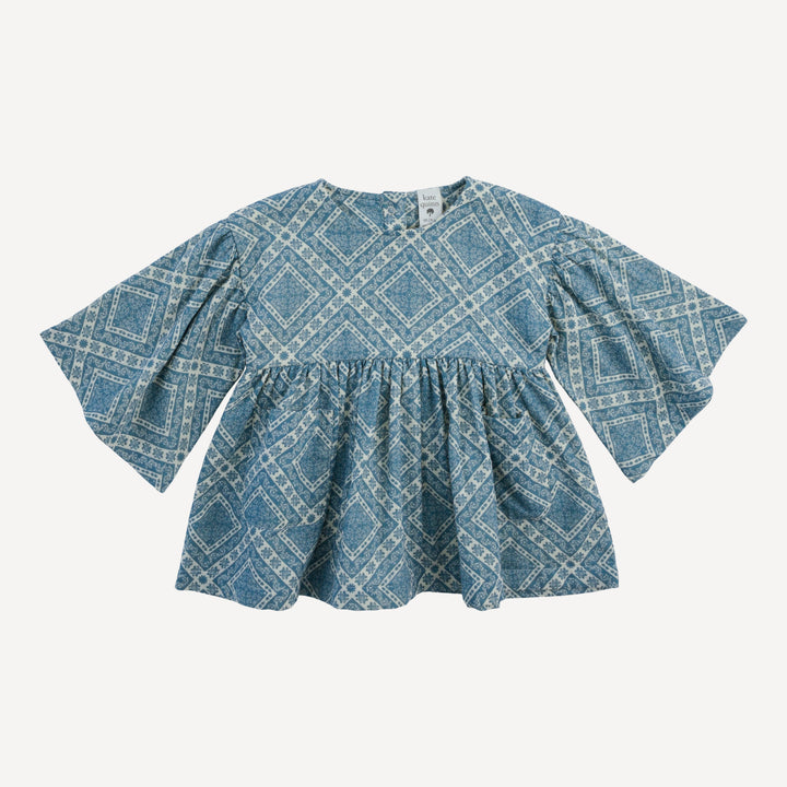 bell sleeve gathered tunic | blue bandana | organic cotton gauze