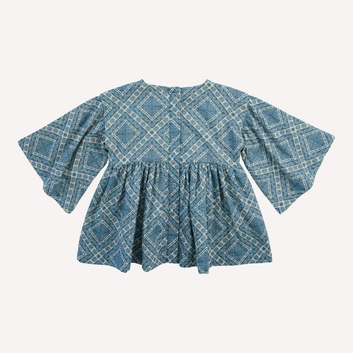 bell sleeve gathered tunic | blue bandana | organic cotton gauze
