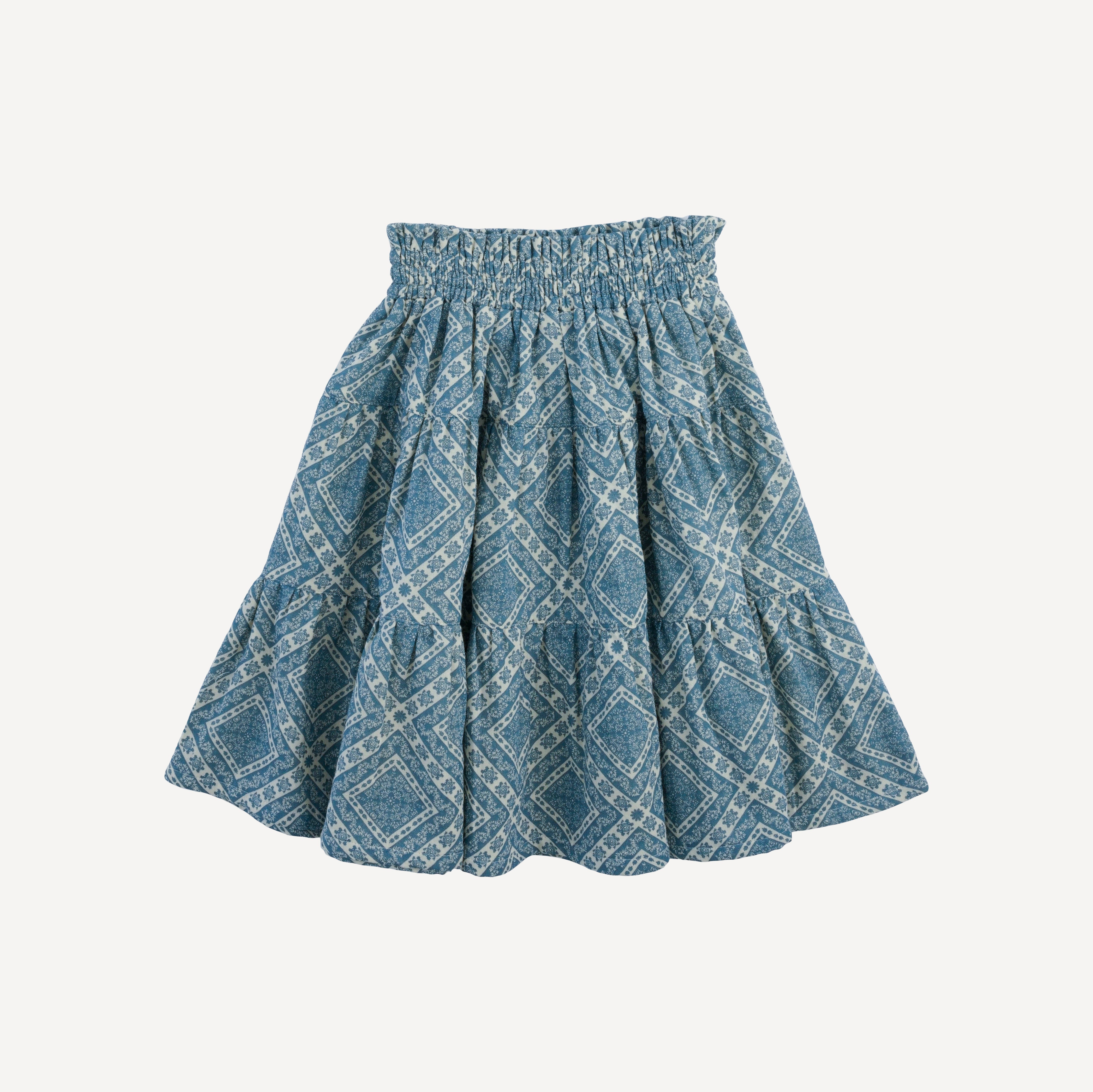 smocked gathered tiered skirt | blue bandana | organic cotton gauze