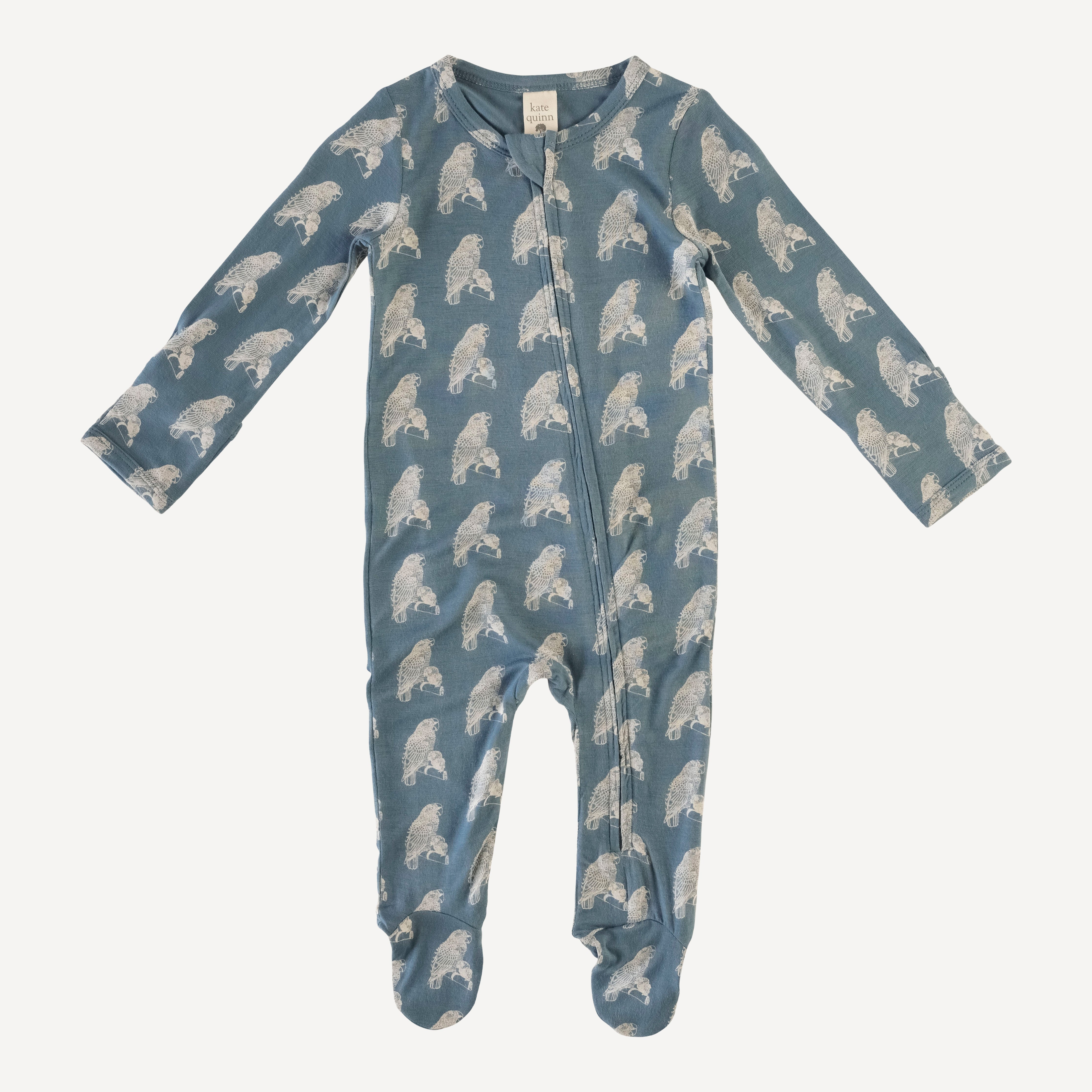 long sleeve zipper footie | blue opal parrot | lenzing modal – kate quinn