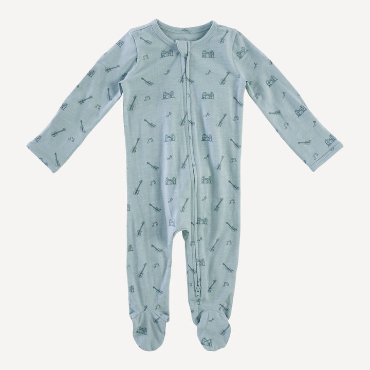 long sleeve two way zipper footie | blue smoke music | organic cotton slub