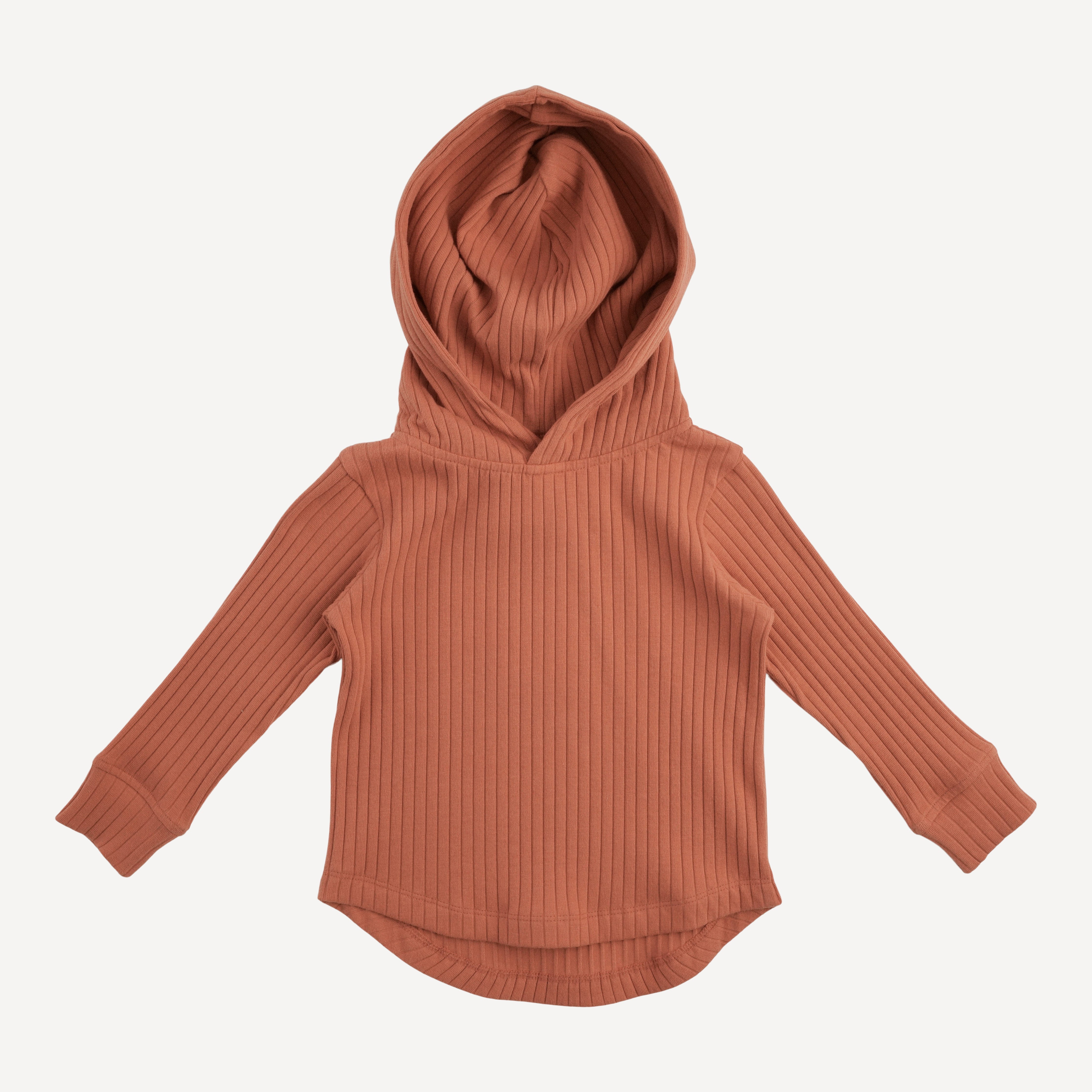 long sleeve shirt tail hoodie | copper | organic cotton wide rib