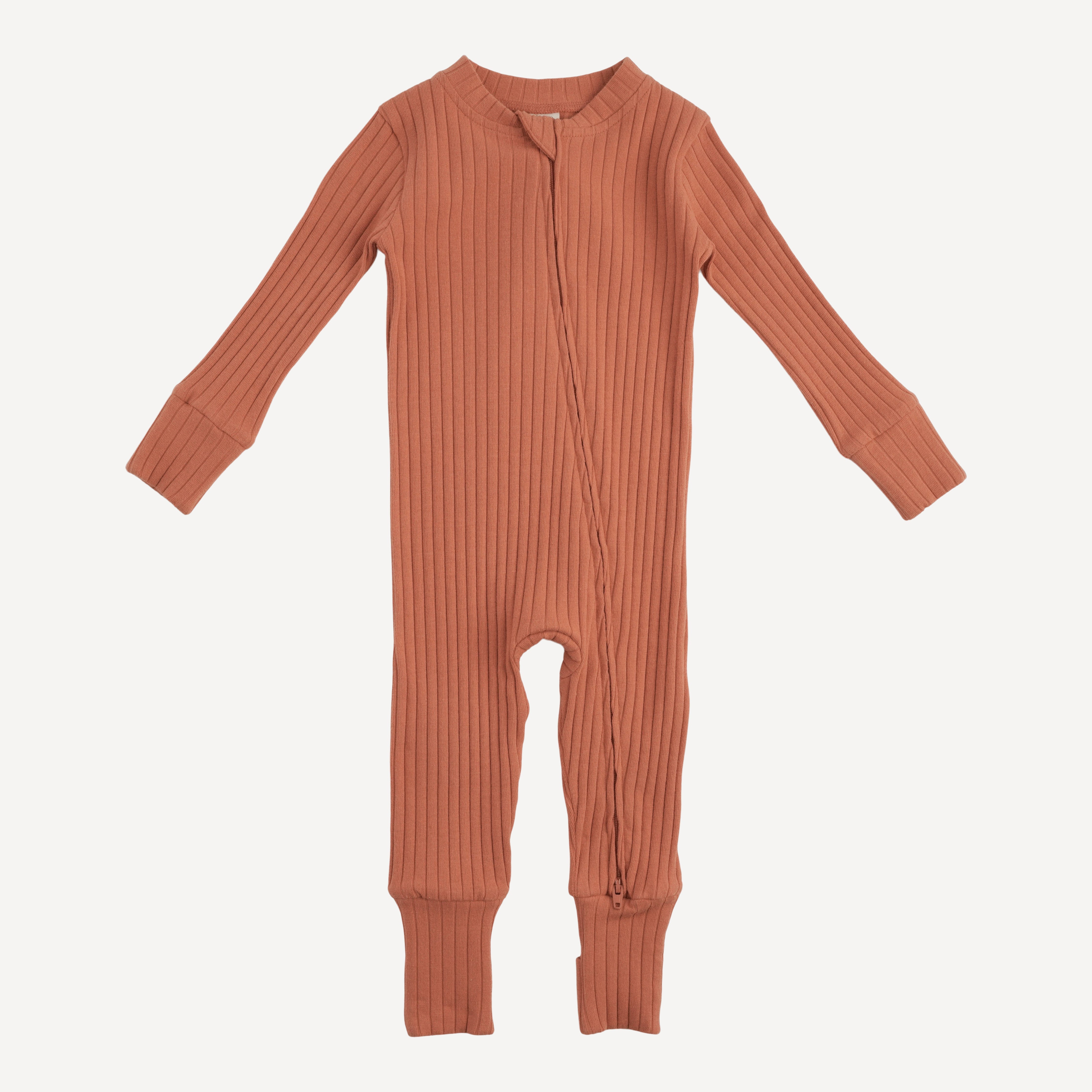 long sleeve convertible zippy pj | copper | organic cotton wide rib