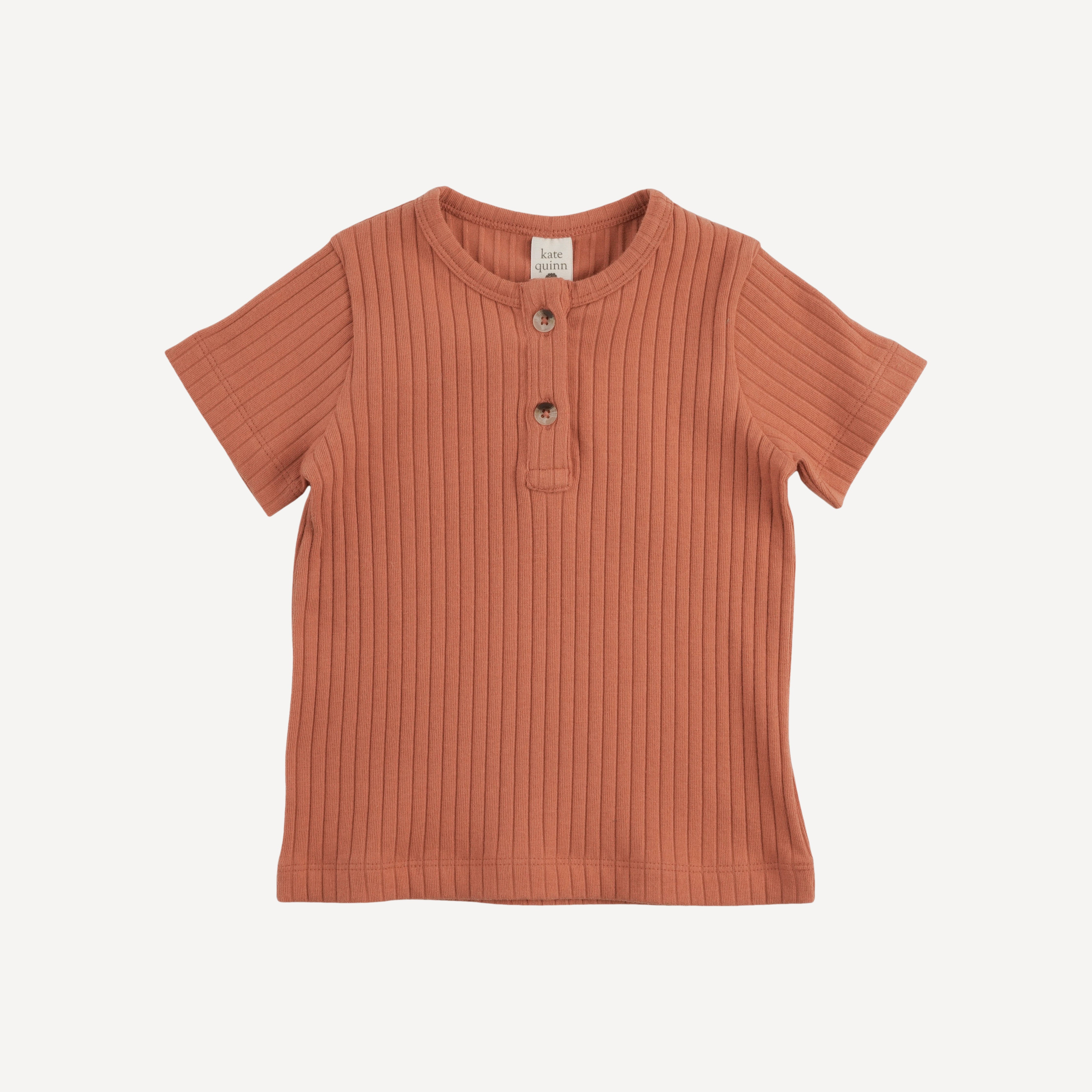 short sleeve basic henley tee | copper | organic cotton wide rib