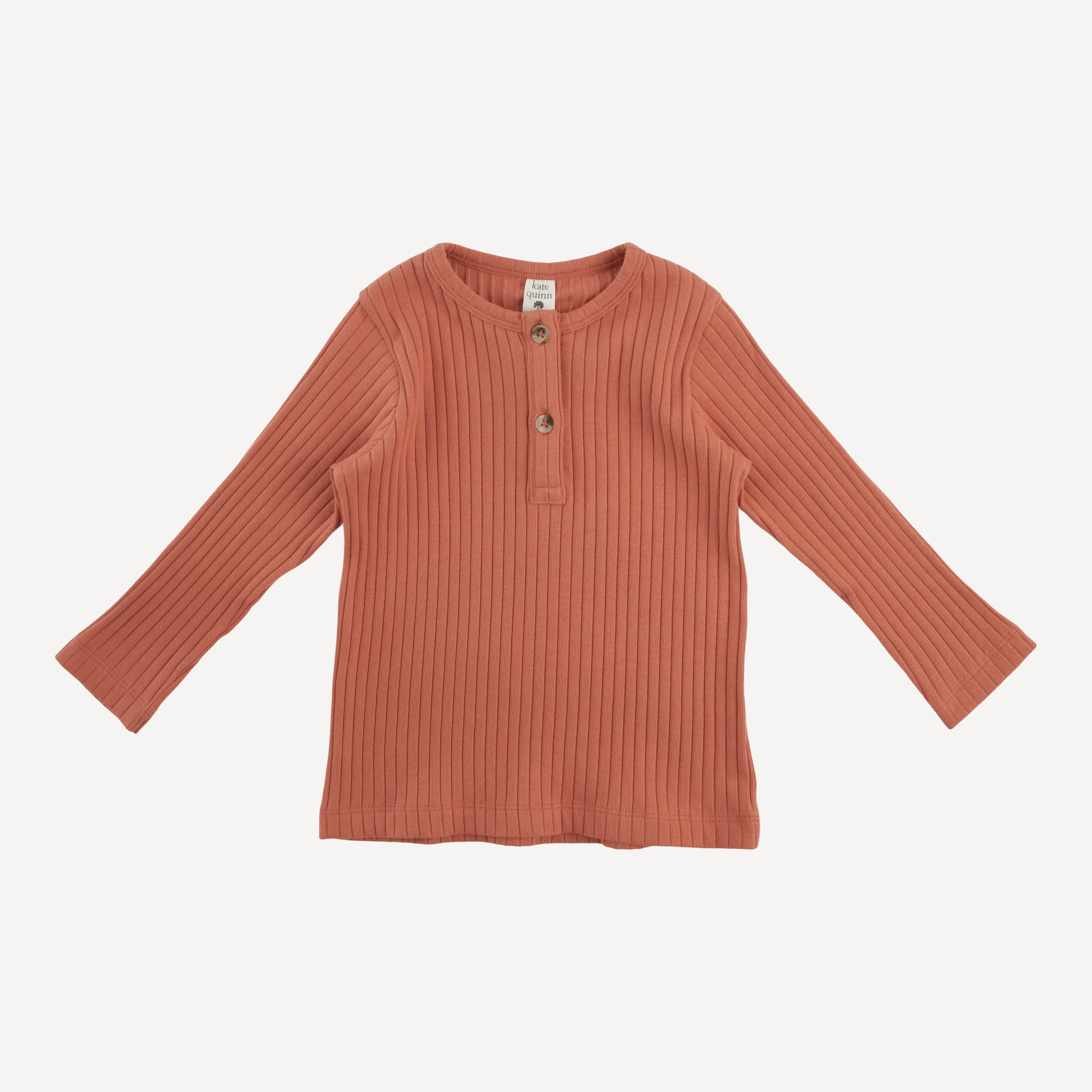 long sleeve basic henley tee | copper | organic cotton wide rib
