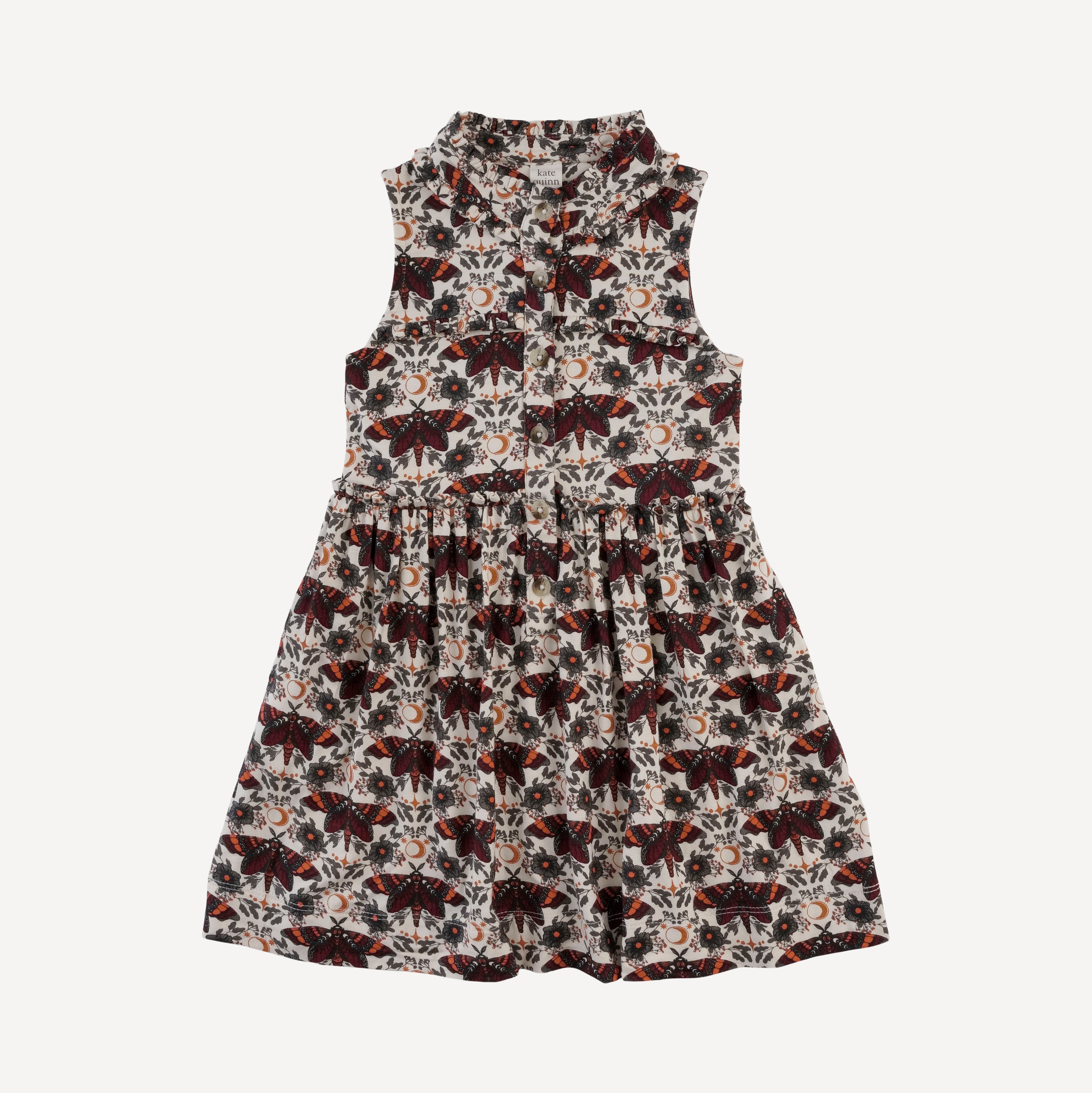 sleeveless tiny ruffle dress | dark butterfly night | bamboo