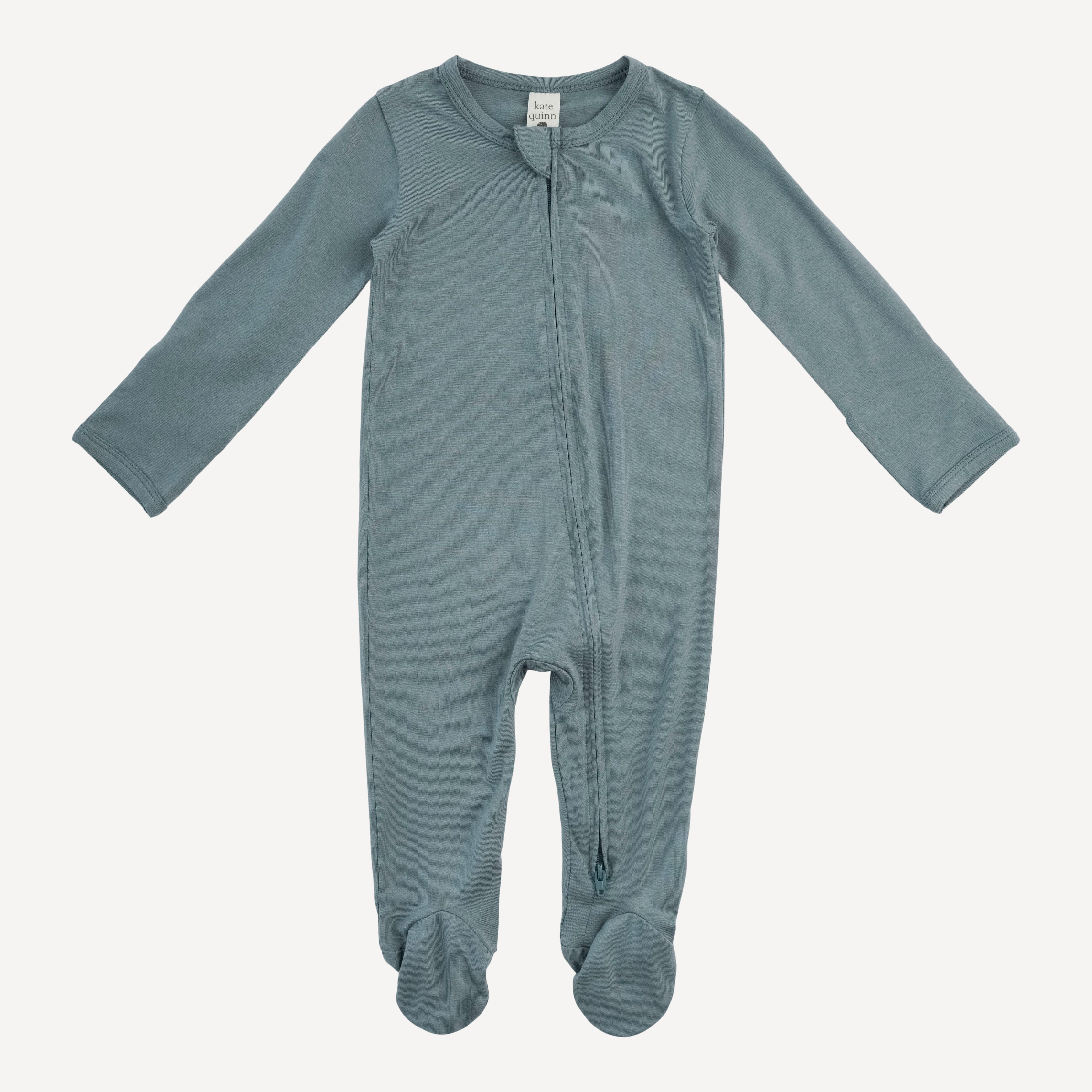 long sleeve two way zipper footie | dark teal | bamboo