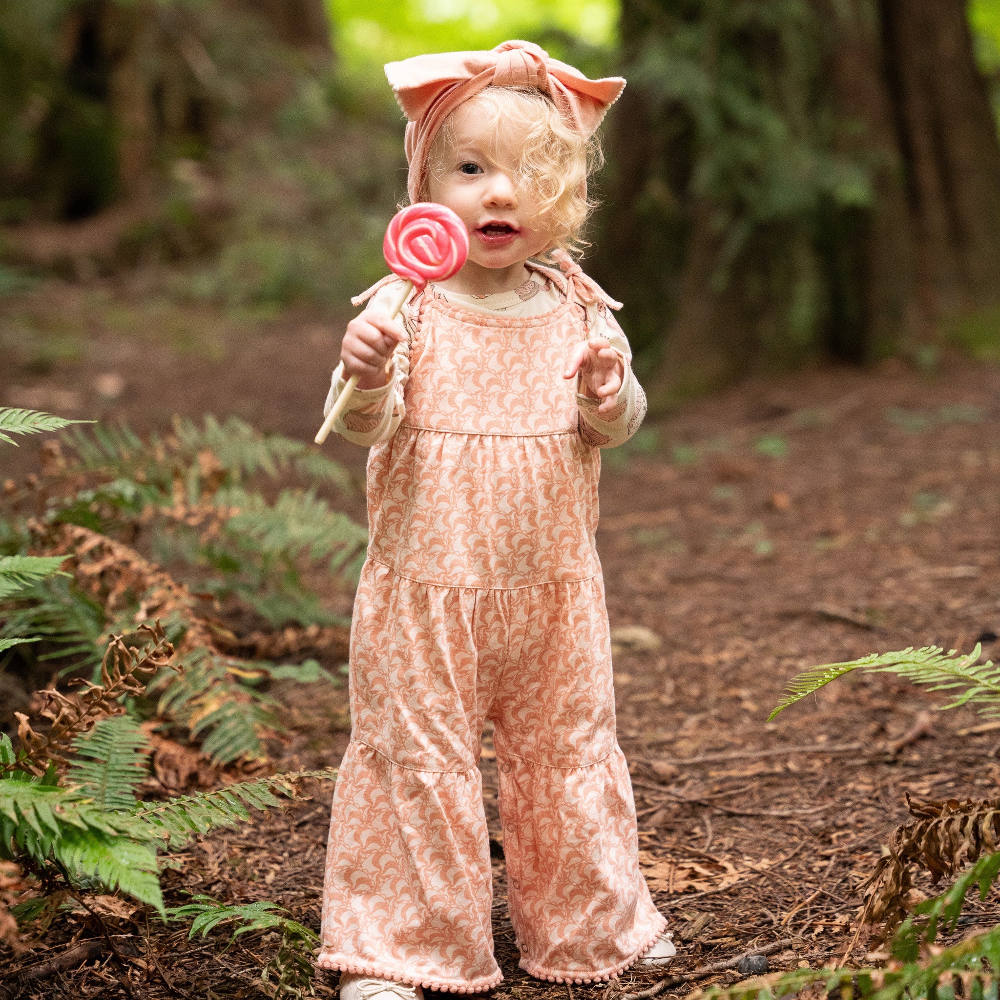 spaghetti tie pom pom prairie gaucho jumpsuit | candy | organic cotton  jersey