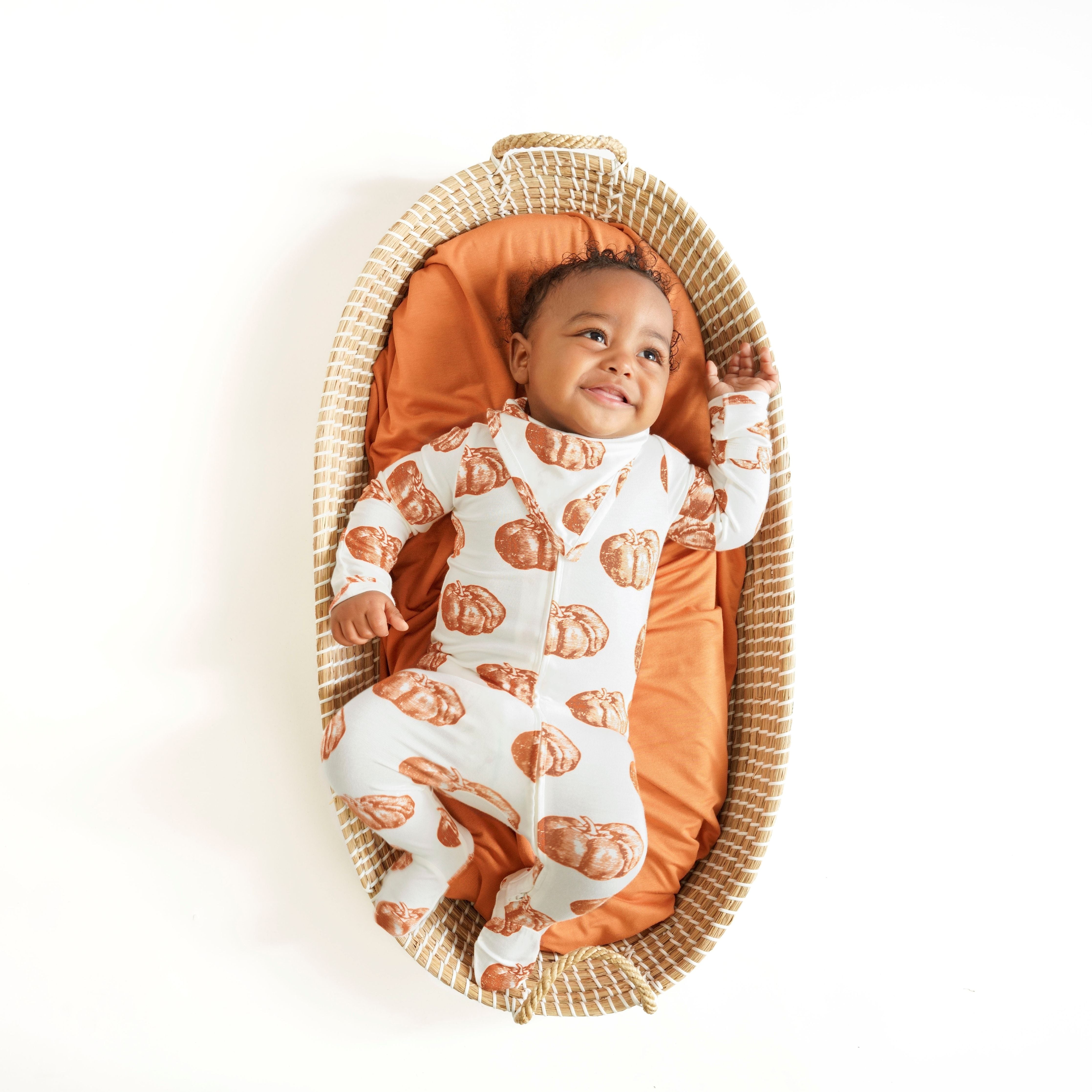 long sleeve zipper footie | harvest pumpkin | bamboo