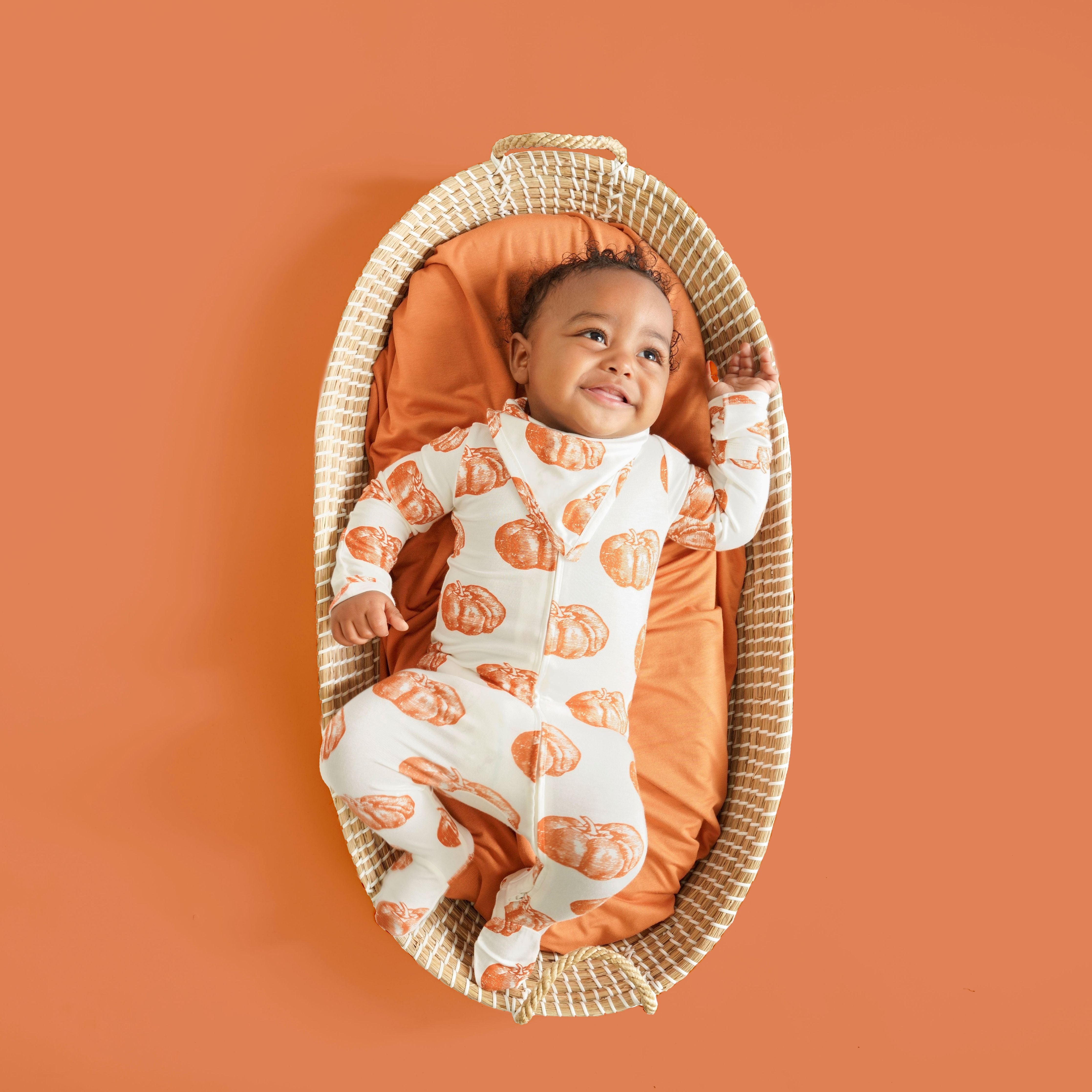 katieケイティ☆25th baby bear stadium jumper long sleeve zipper footie | harvest pumpkin | bamboo – kate quinn