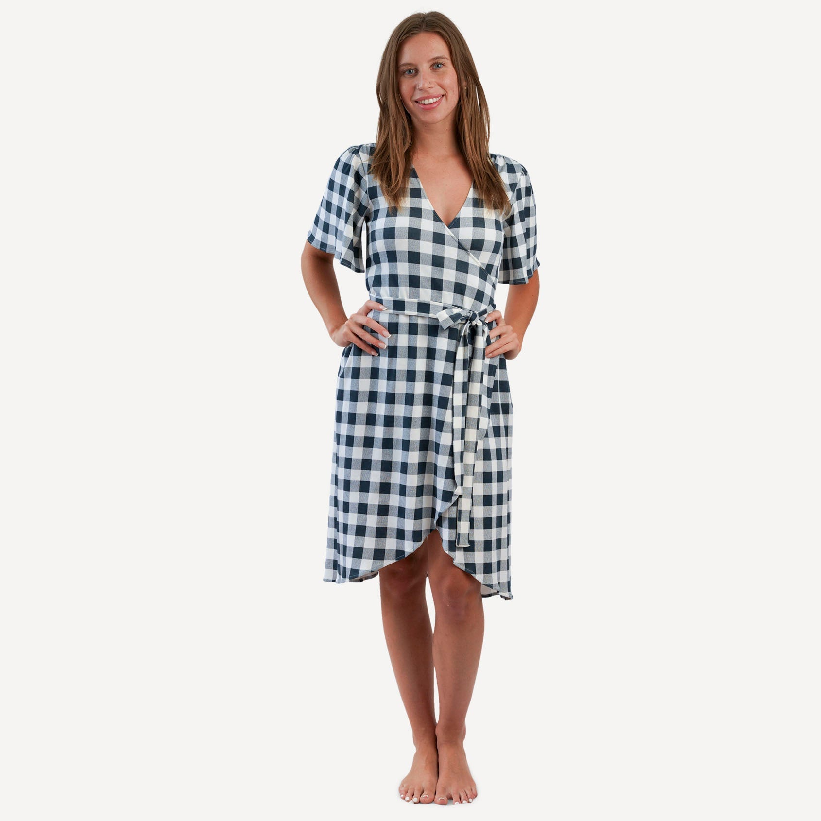 knee length dresses for ladies Provence Gingham Midi Dress — Women's Smocked Cotton Midi Dress – JO+CO main image 1