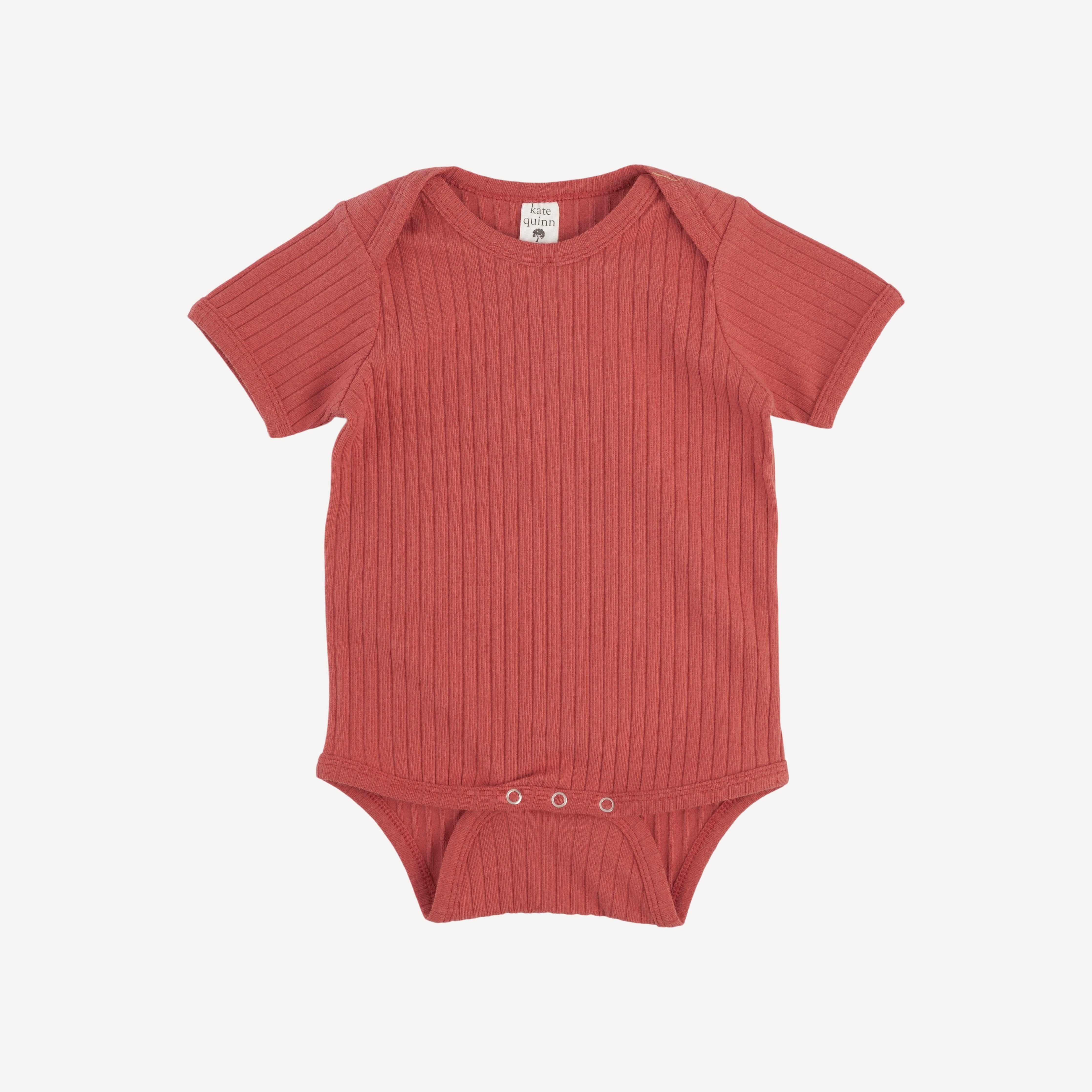 short sleeve lap neck bodysuit | earthen red | organic cotton wide rib