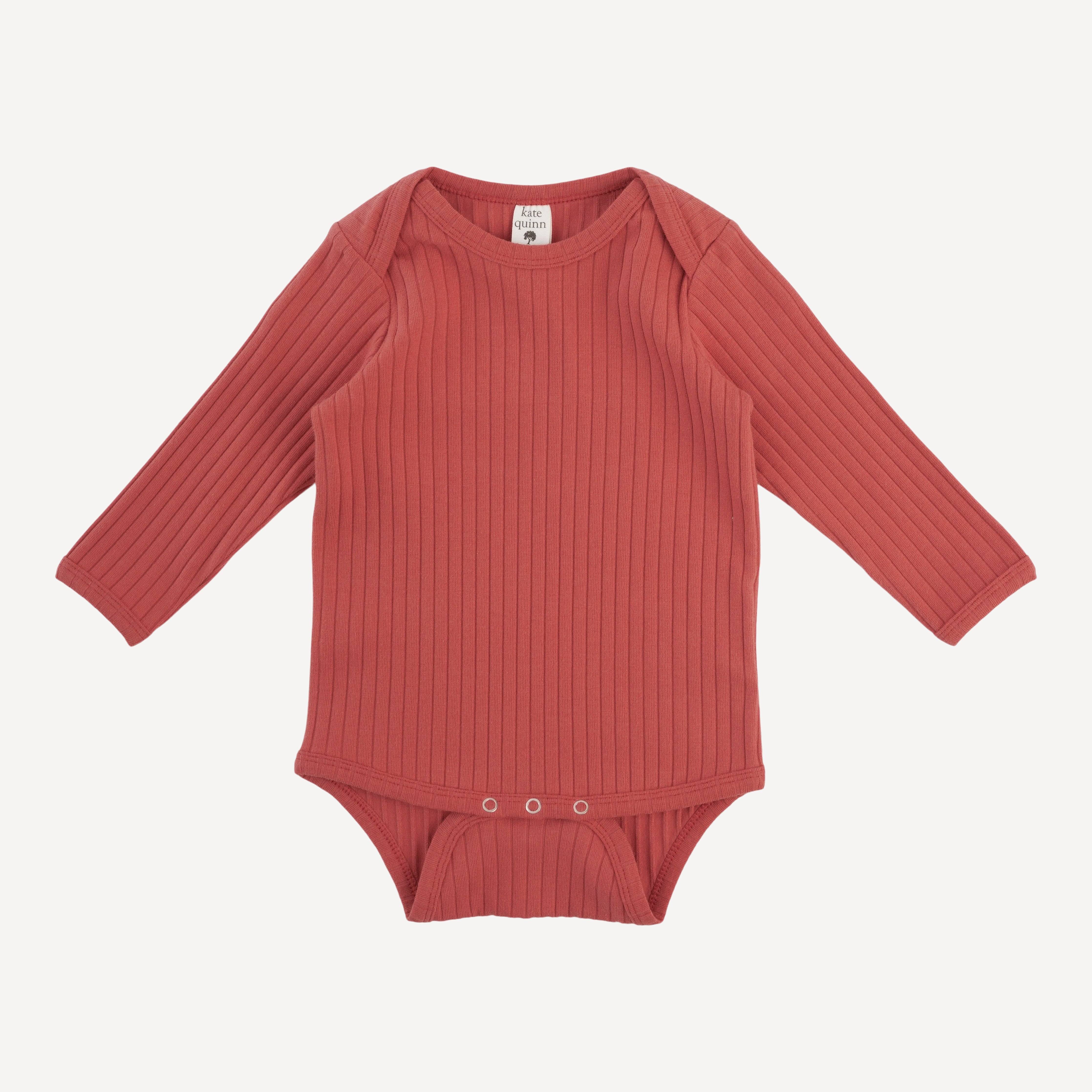 long sleeve lap neck bodysuit | earthen red | organic cotton wide rib