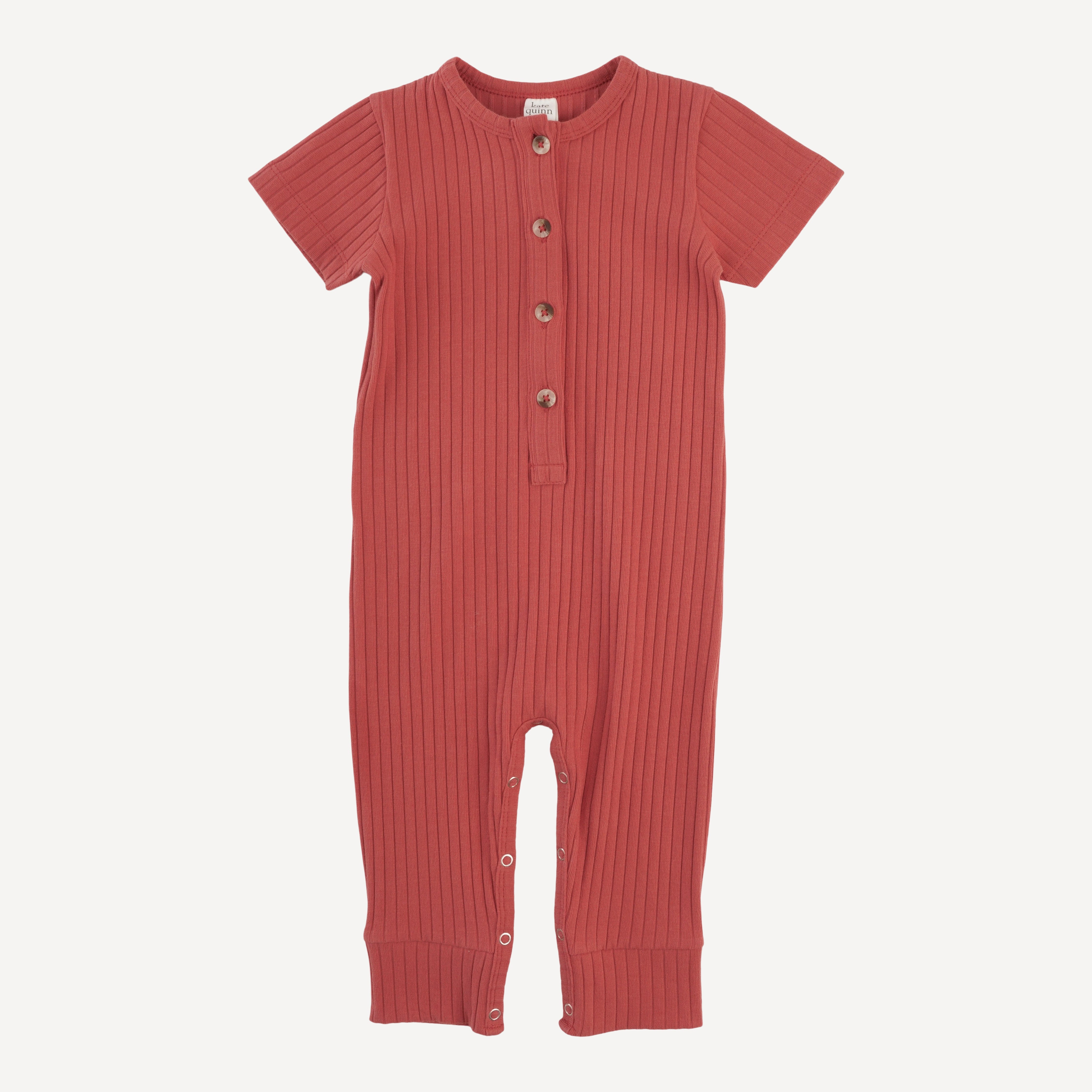 short sleeve sport union suit | earthen red | organic cotton wide rib