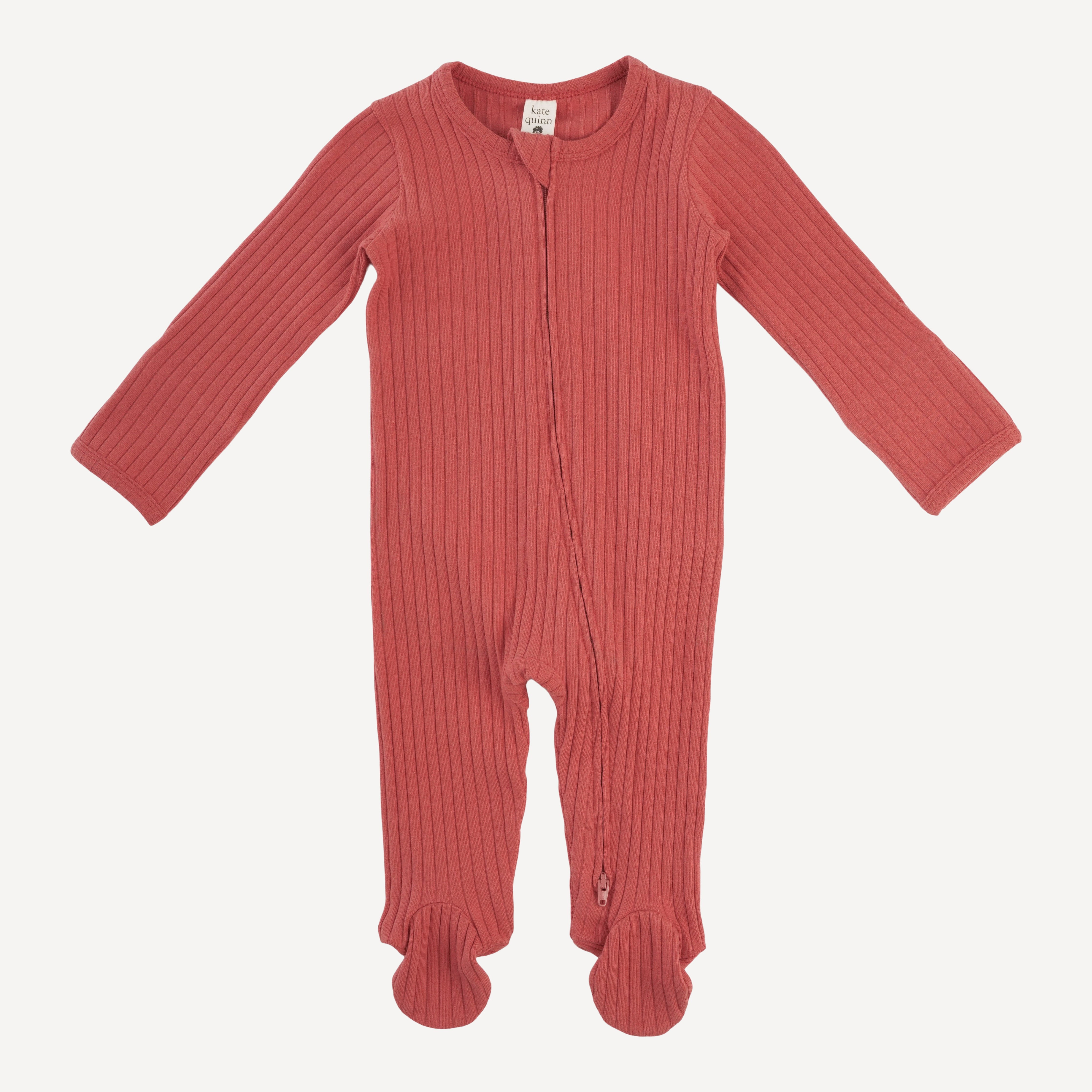 long sleeve two way zipper footie | earthen red | organic cotton wide rib