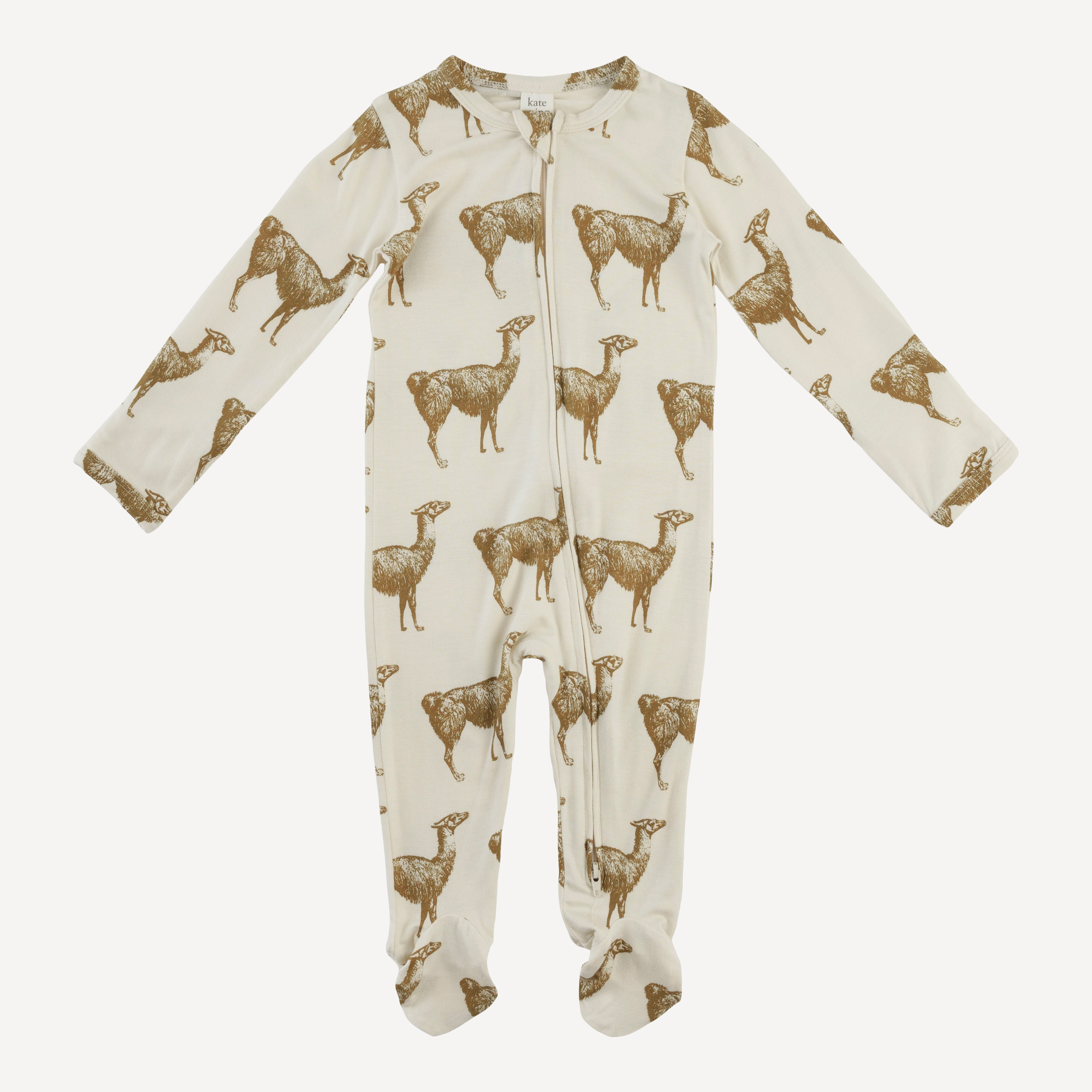 long sleeve two way zipper footie | fennel llama | bamboo