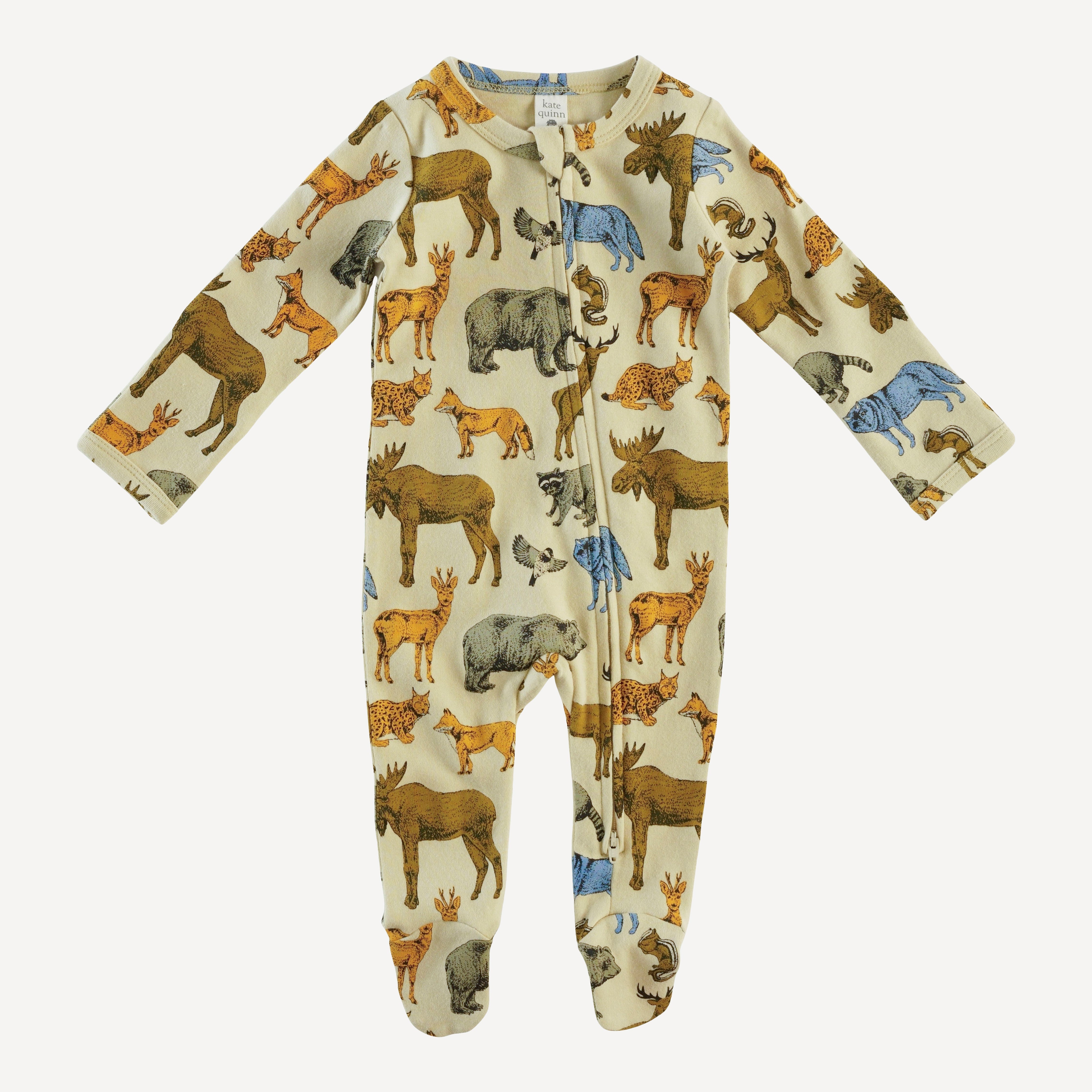 long sleeve two way zipper footie | forest animals | organic cotton interlock