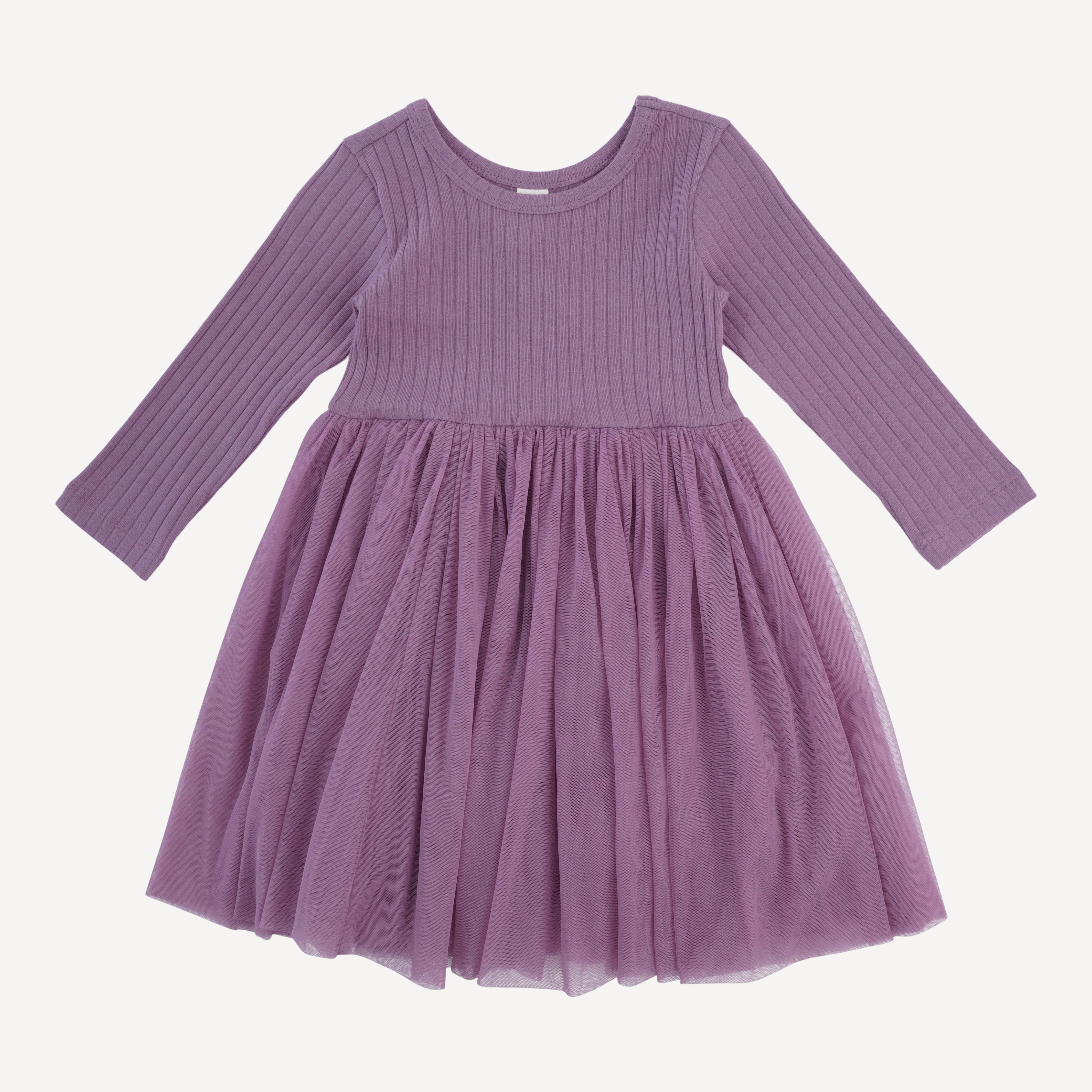 long sleeve ballerina tulle dress | grape gloss | organic cotton wide rib