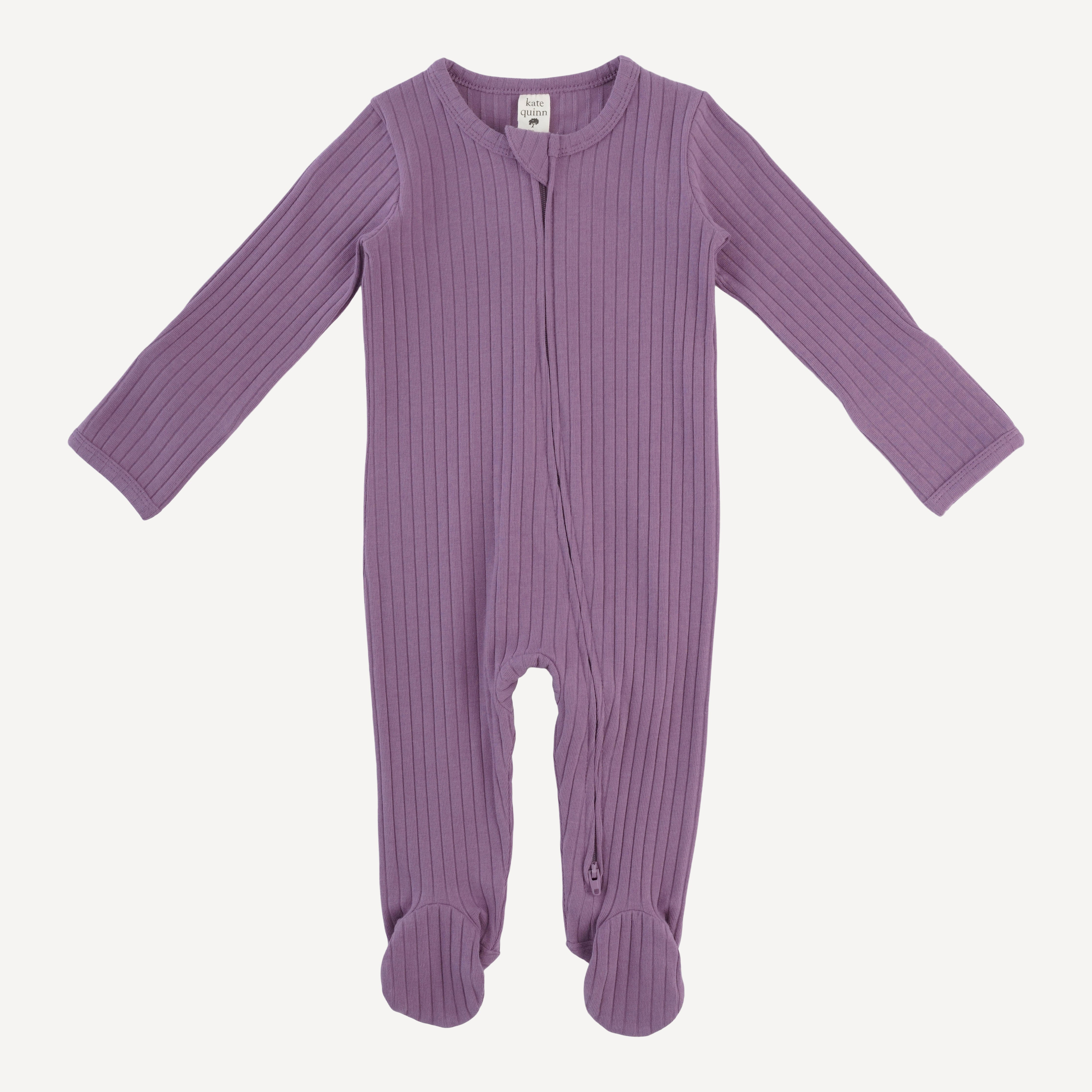 long sleeve two way zipper footie | grape gloss | organic cotton wide rib