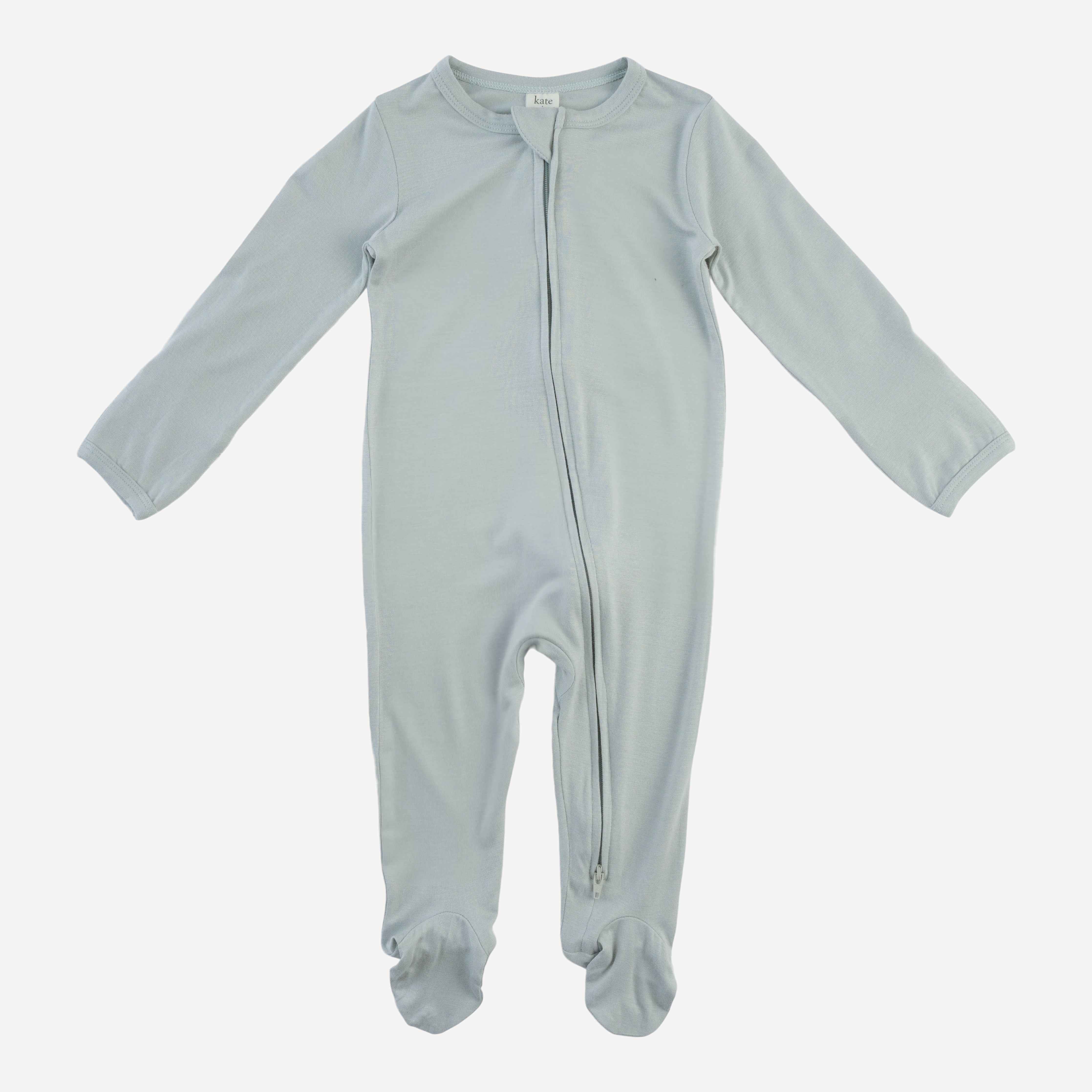 long sleeve two way zipper footie | green mist | bamboo