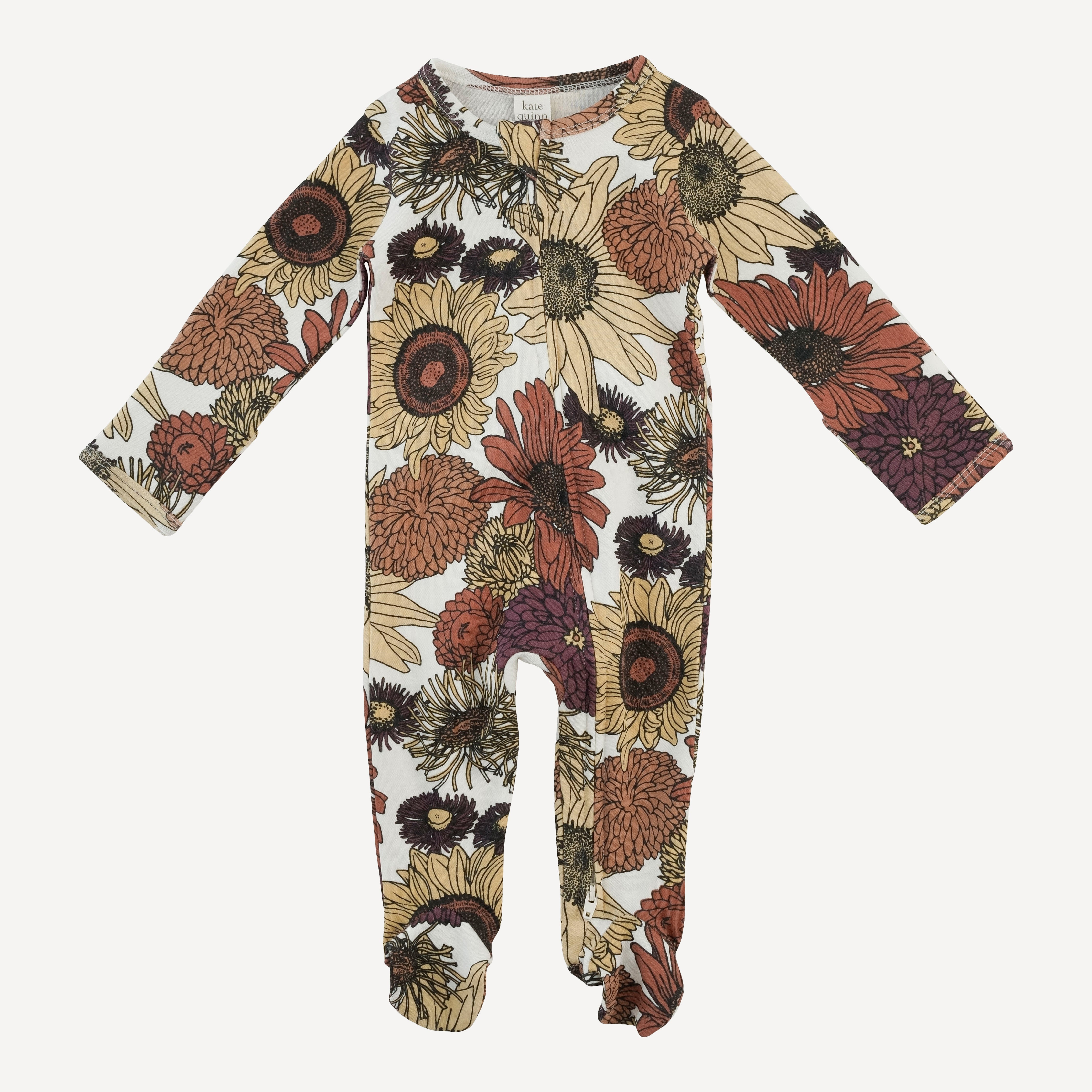 PRESALE long sleeve two way zipper footie | harvest sunflower | organic cotton interlock