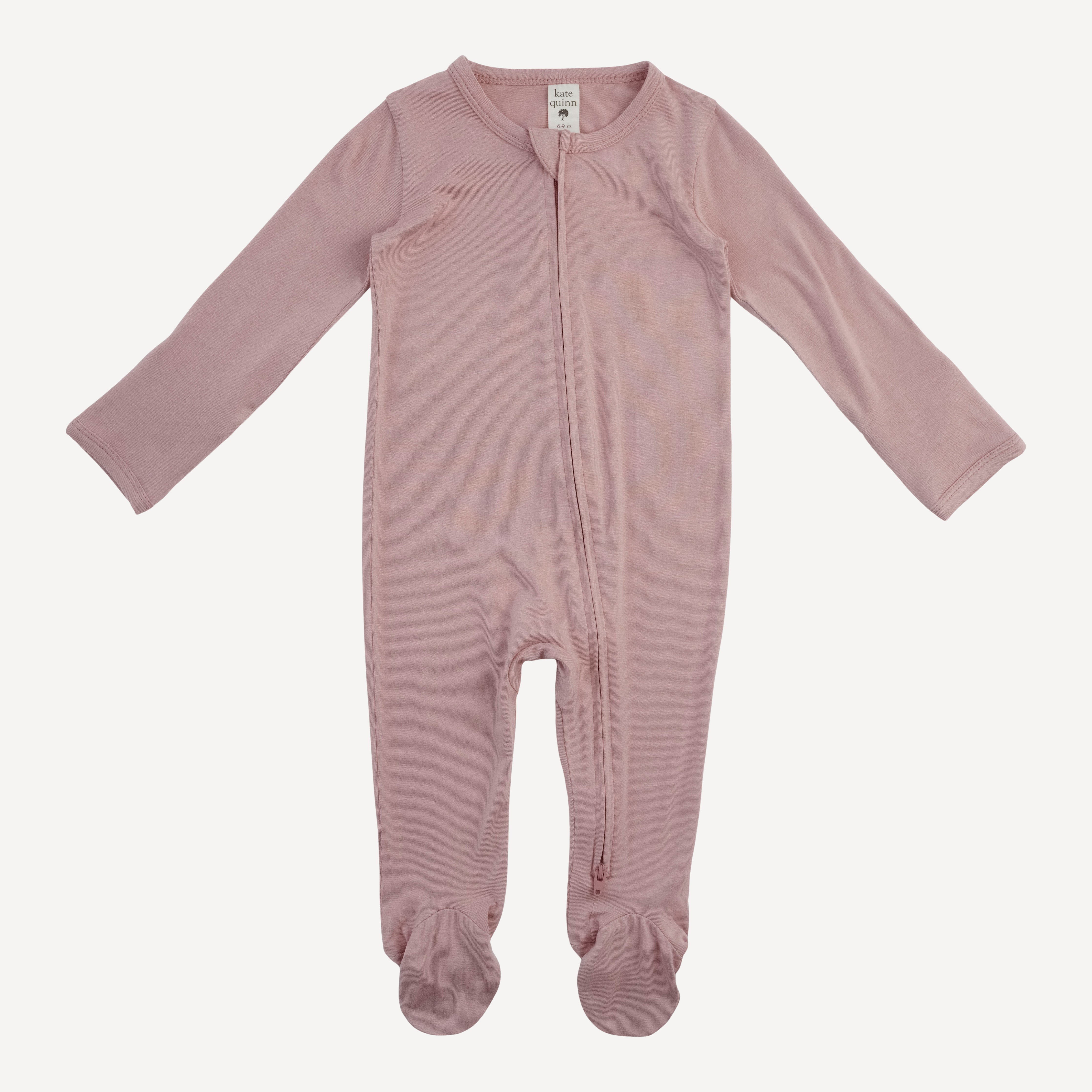 long sleeve two way zipper footie | mauve | bamboo