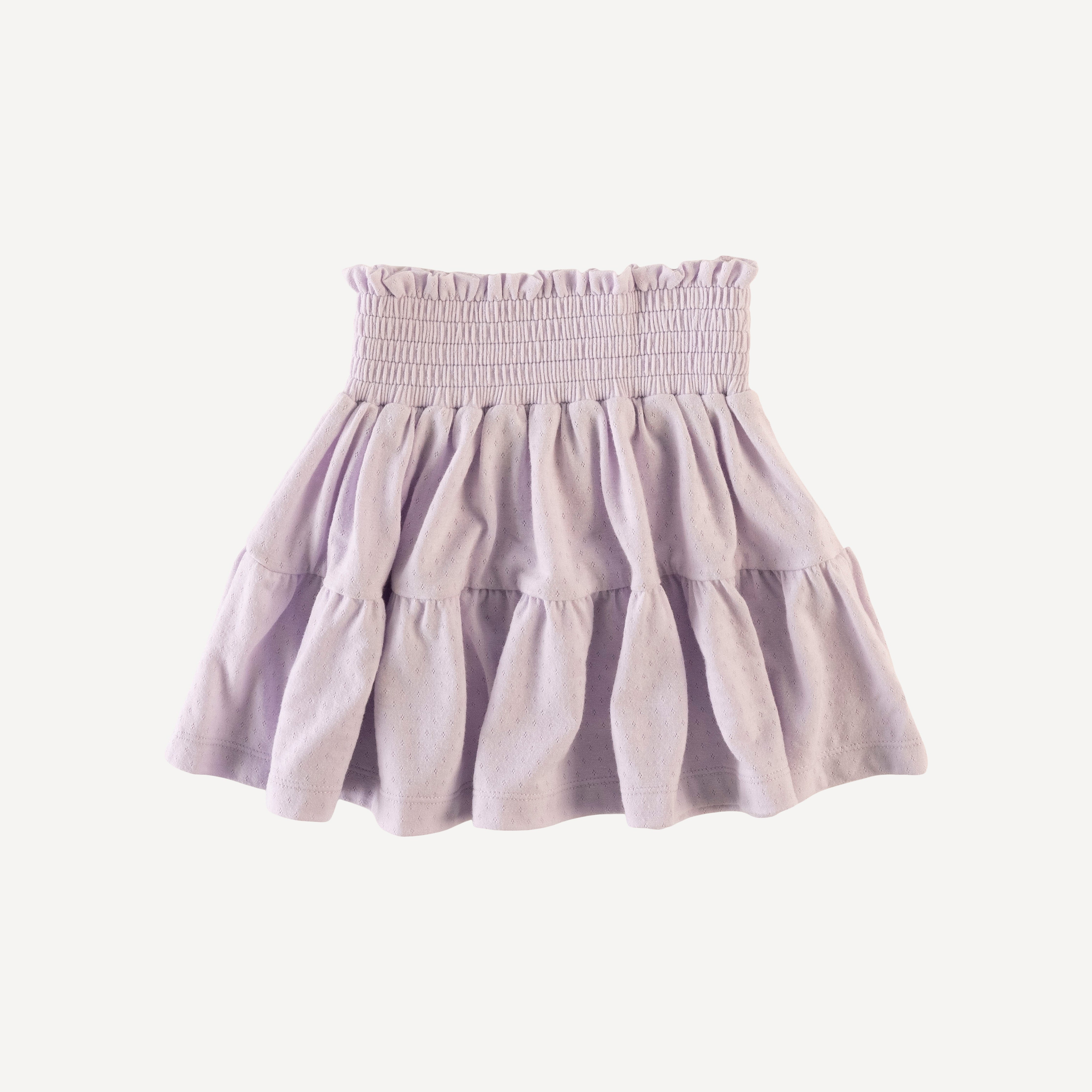 smocked tiered skirt, misty lilac