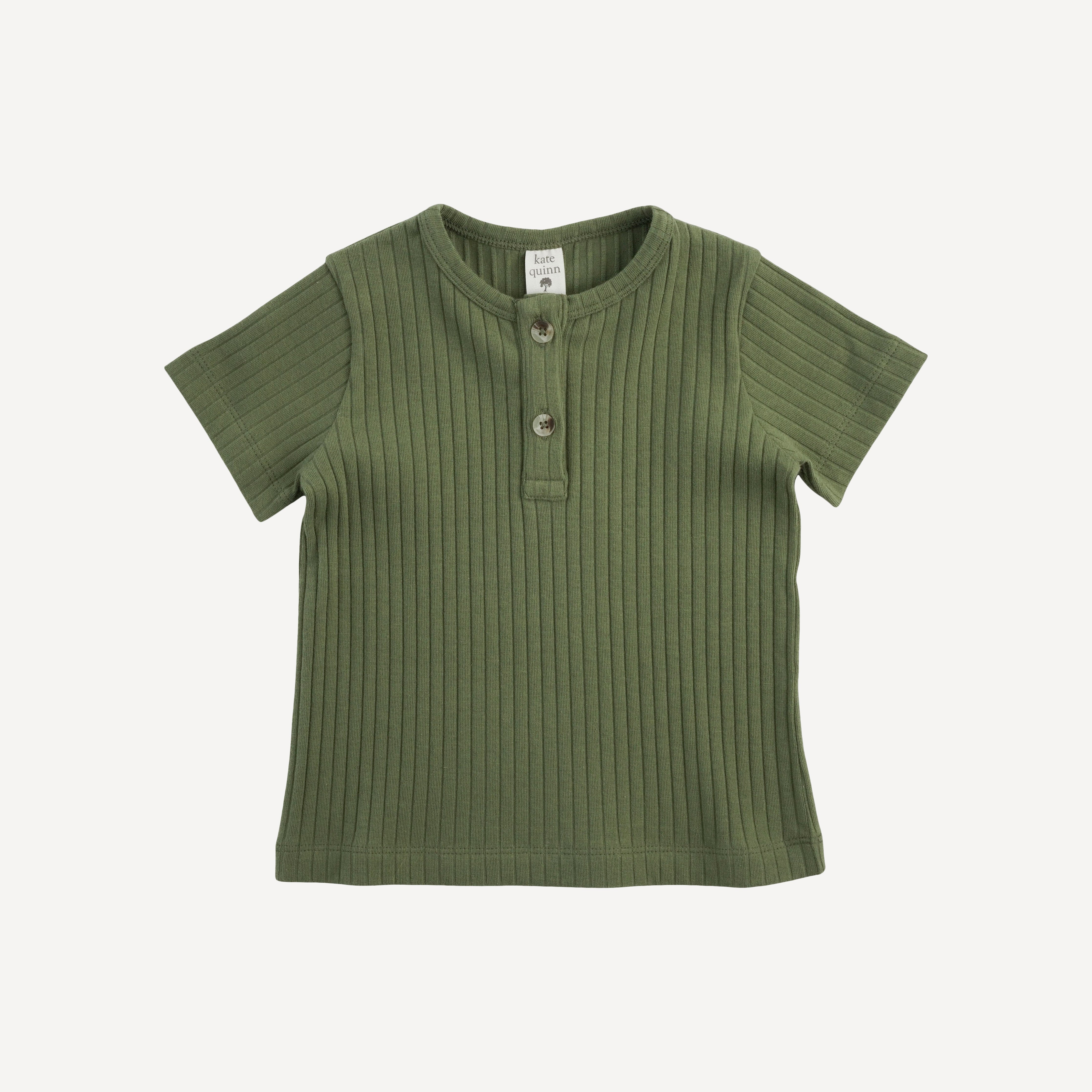 short sleeve basic henley tee | olive green | organic cotton wide rib