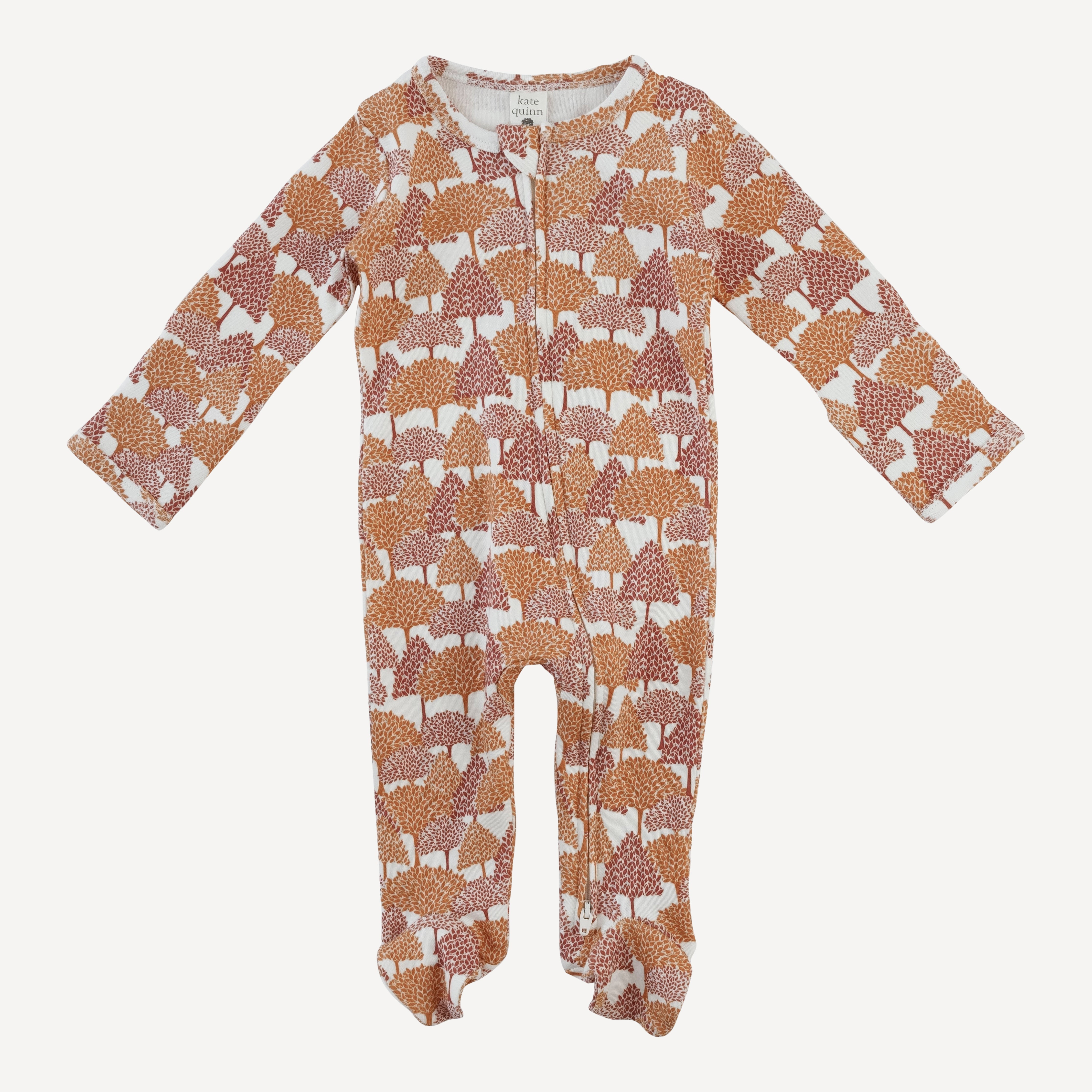 PRESALE long sleeve two way zipper footie | orange forest | organic cotton interlock