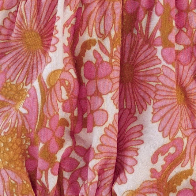 smocked gathered tiered skirt | pink 70s daisy | organic cotton gauze