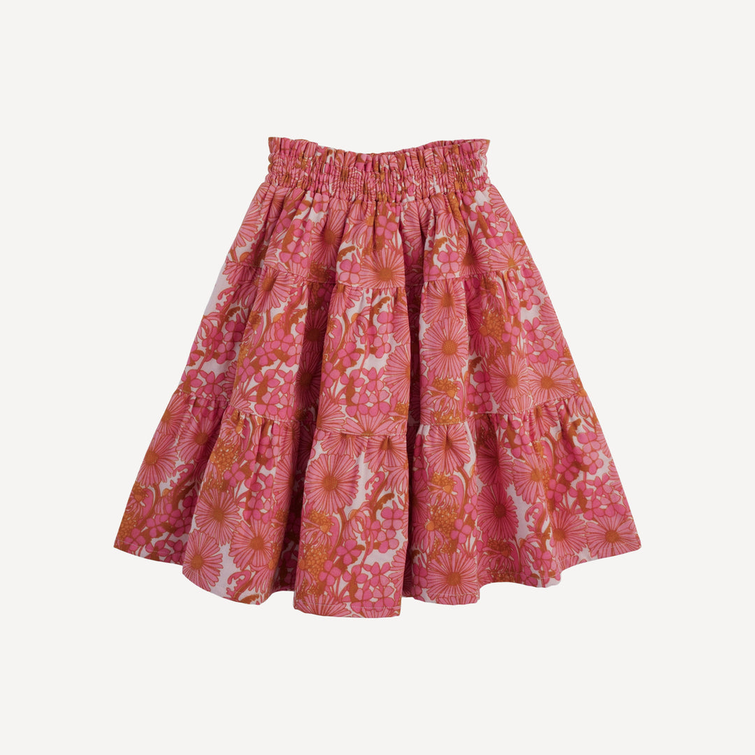 smocked gathered tiered skirt | pink 70s daisy | organic cotton gauze