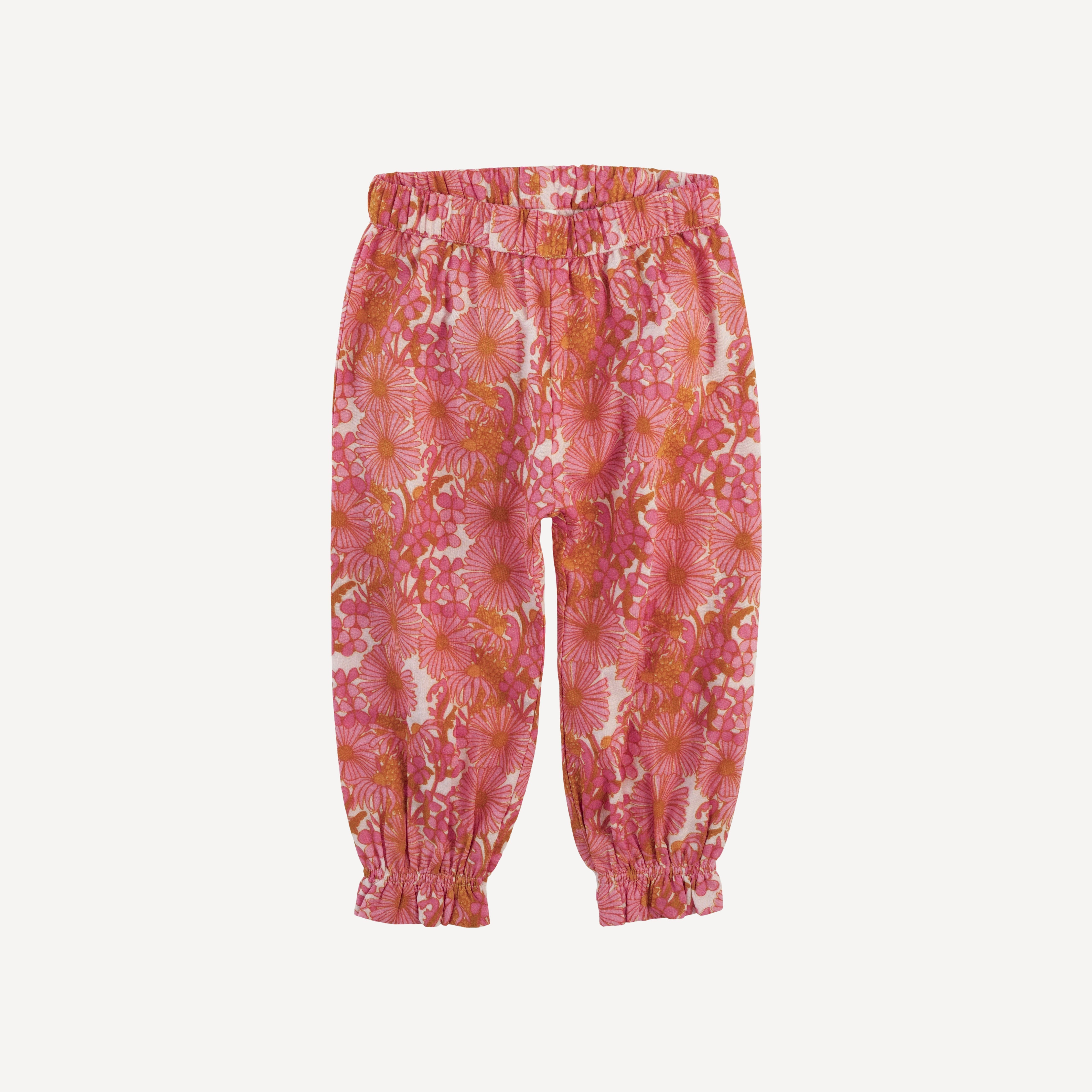 gathered pant | pink 70s daisy | organic cotton gauze