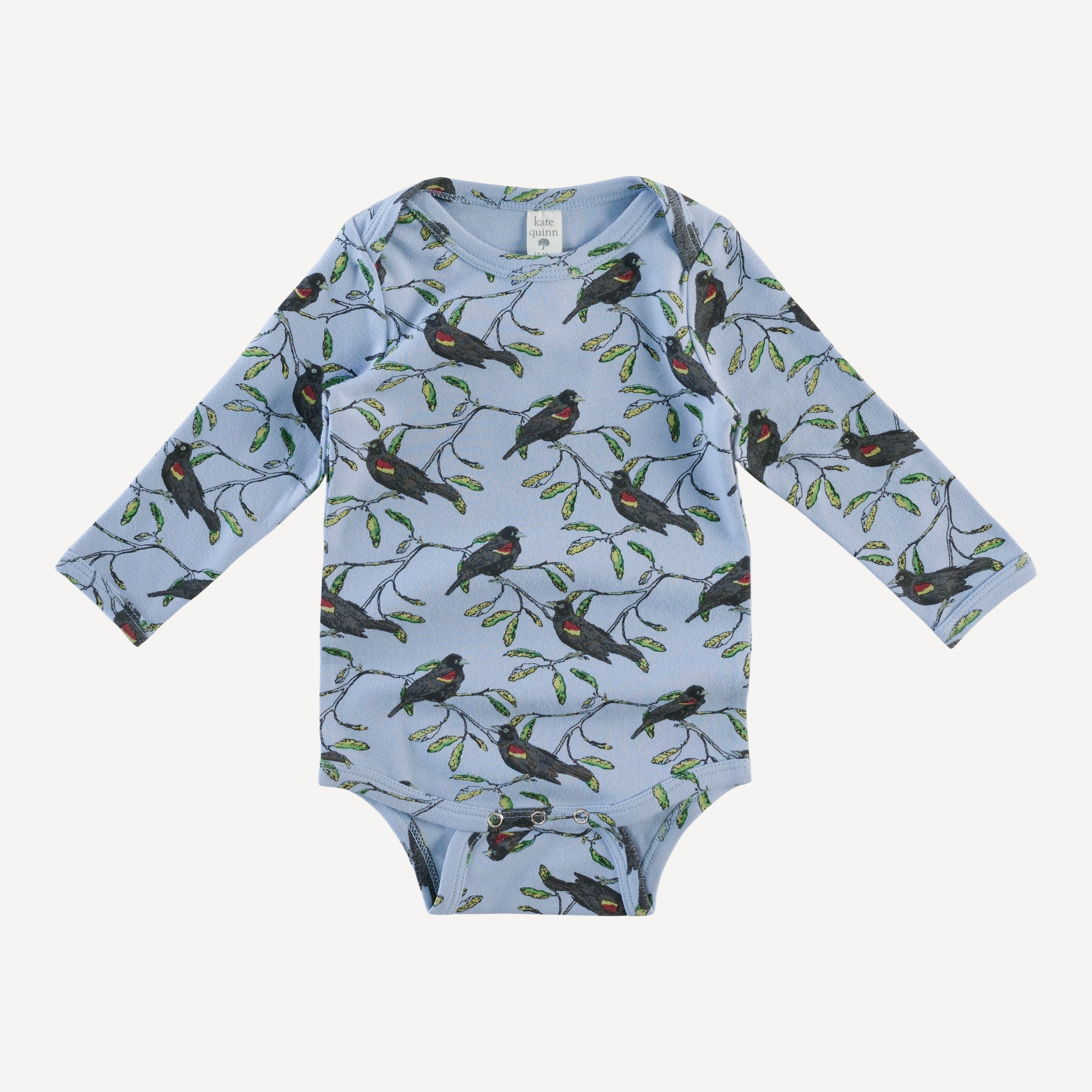 long sleeve lap neck bodysuit | red-winged blackbird | organic cotton interlock