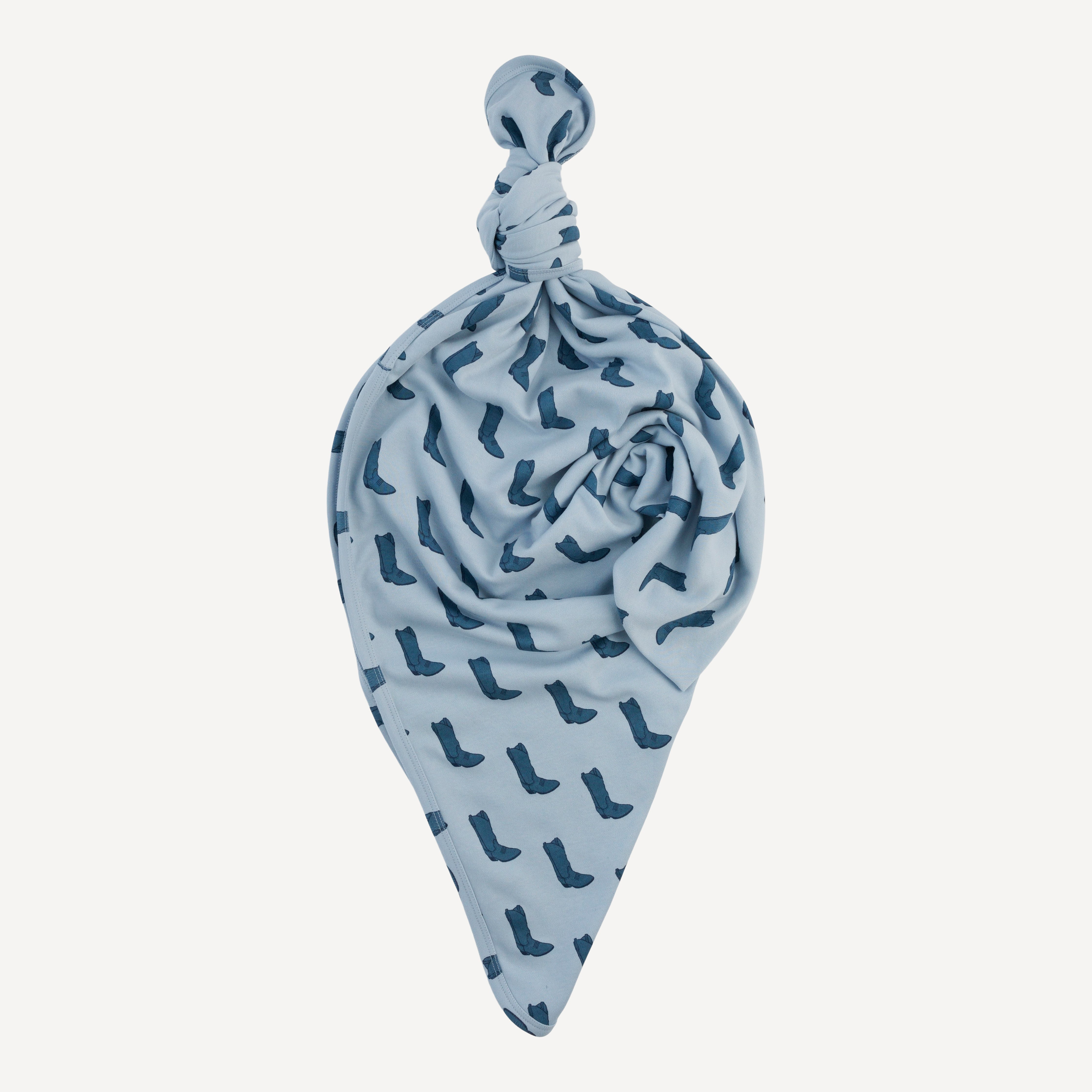 classic single layer blanket | blue cowboy boot | organic cotton interlock