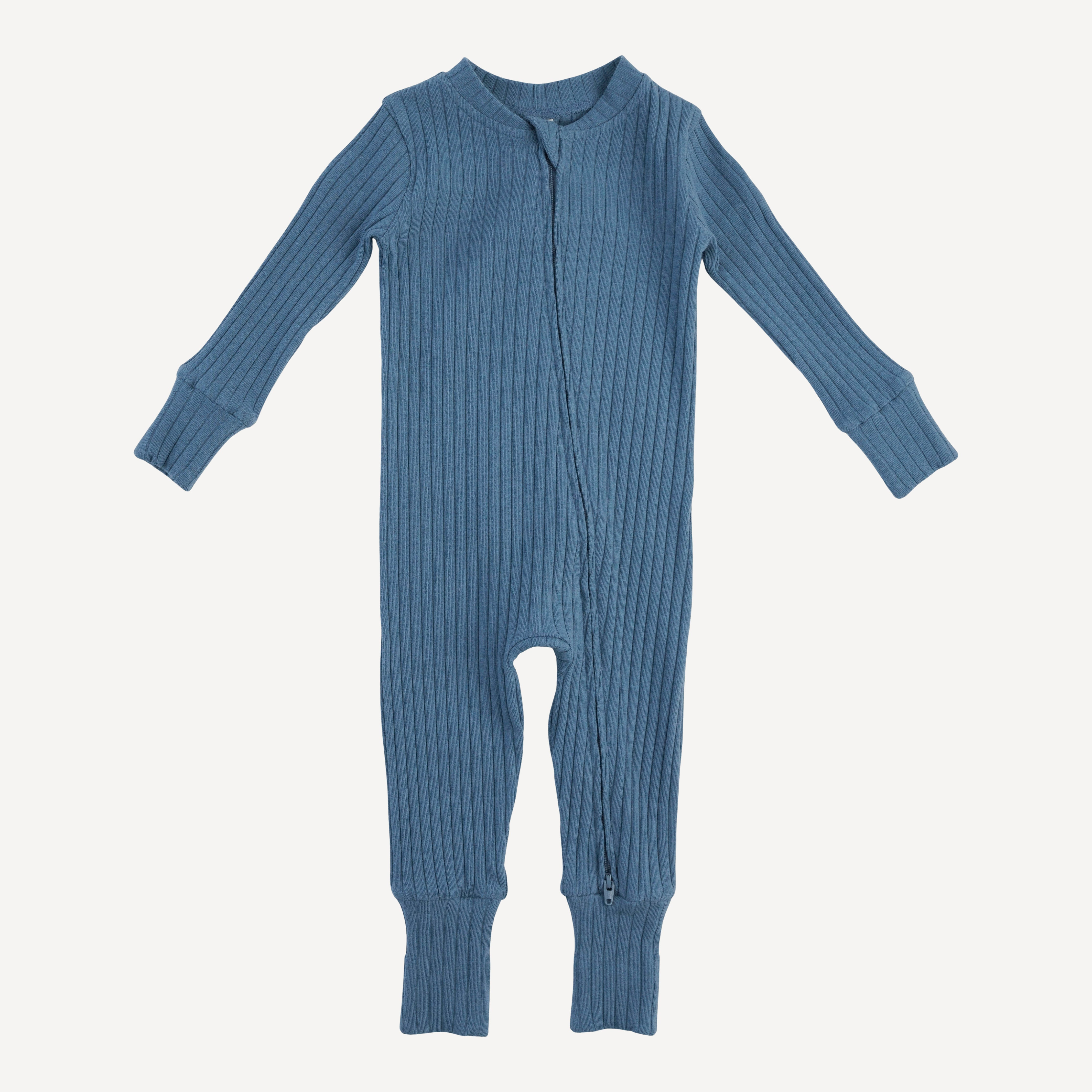 long sleeve convertible zippy pj | stone blue | organic cotton wide rib