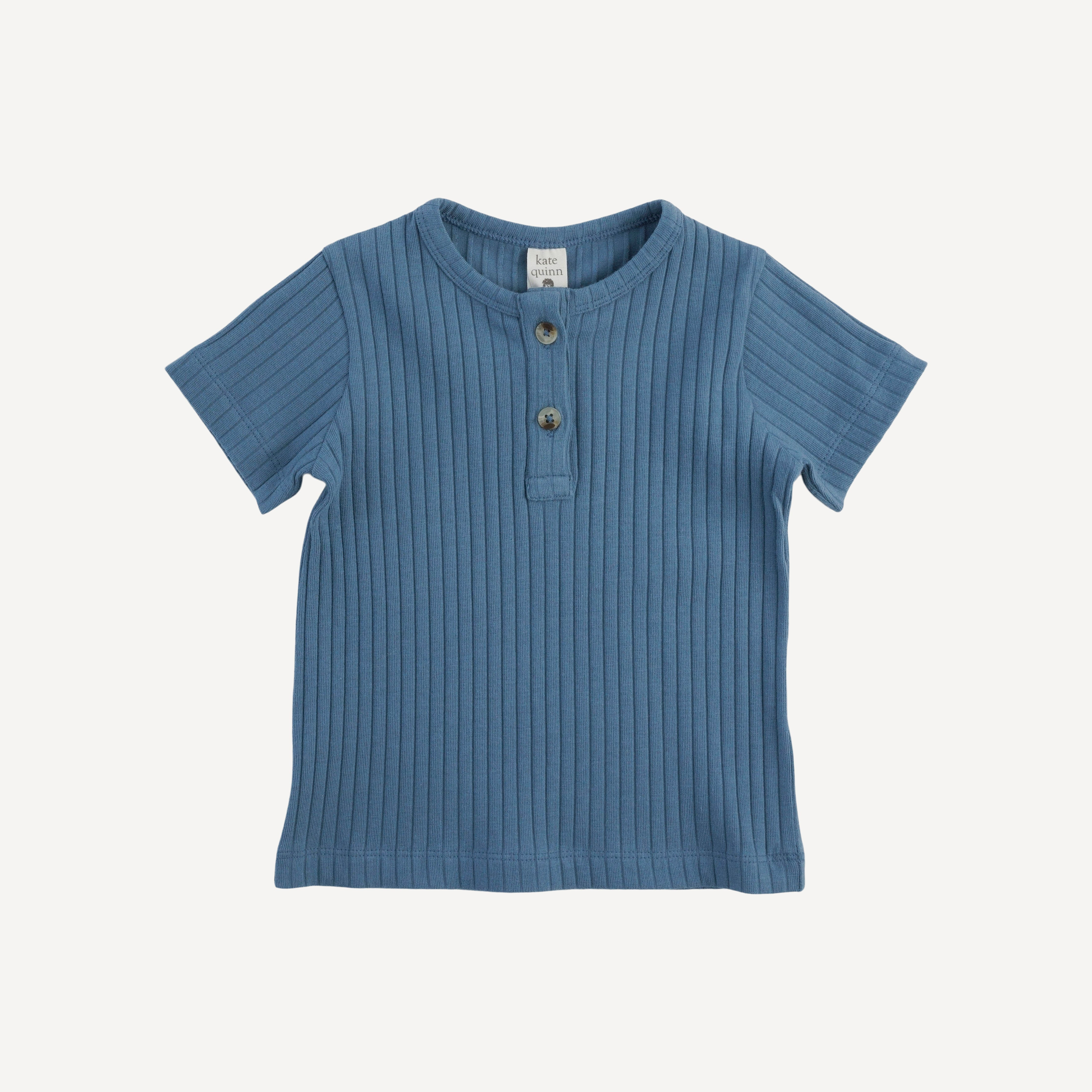 short sleeve basic henley tee | stone blue | organic cotton wide rib