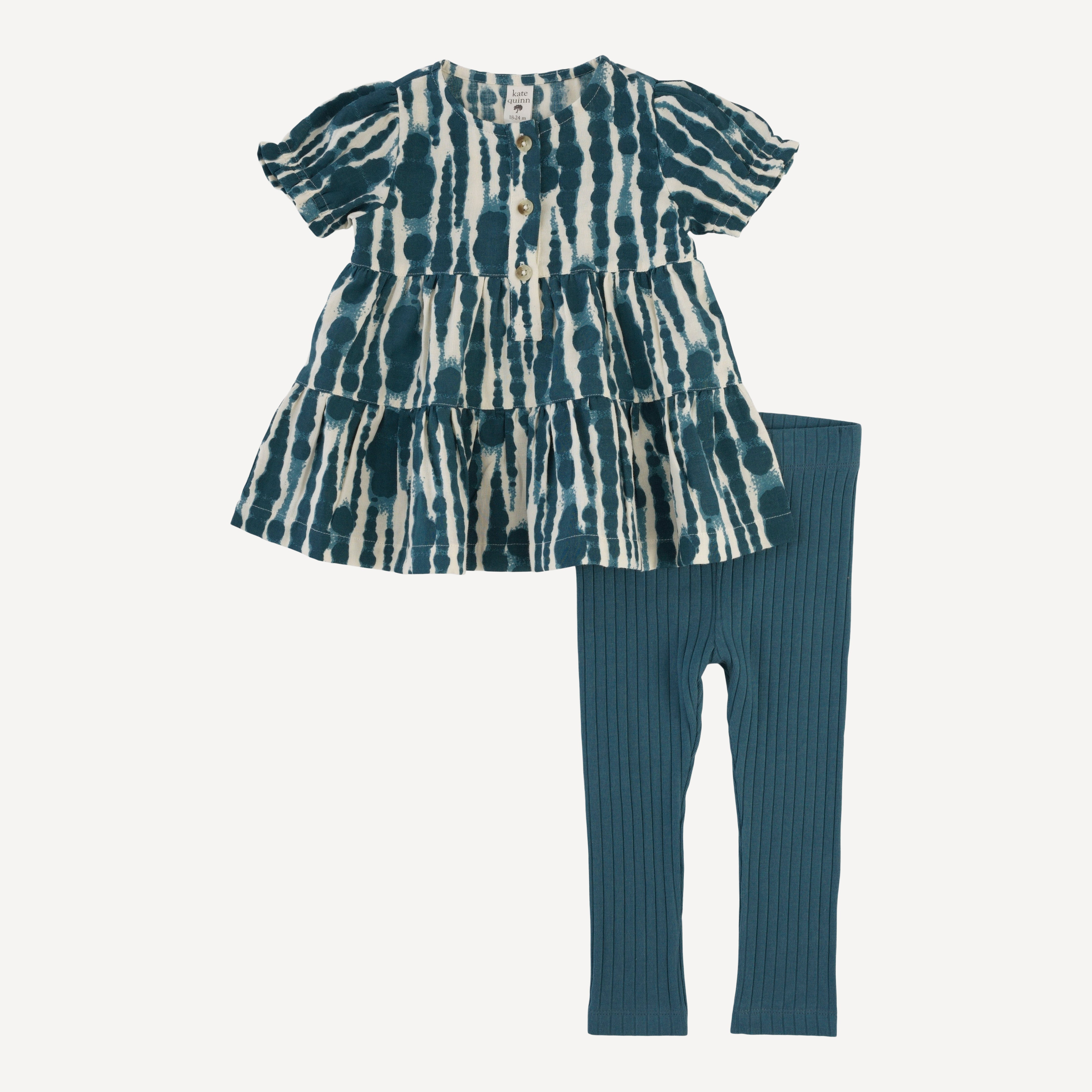 short puff sleeve prairie top and legging set | tapestry water drops | organic cotton gauze