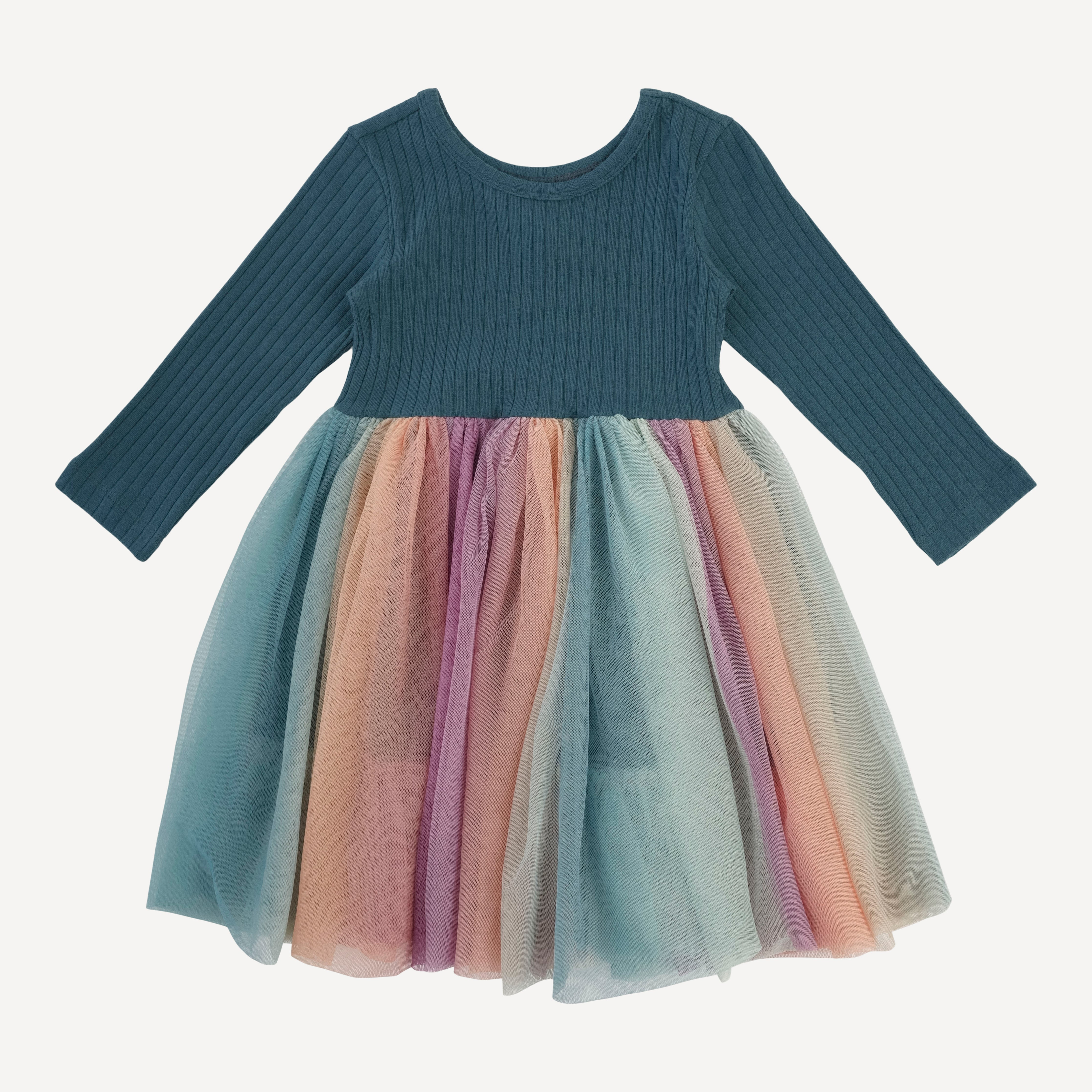 long sleeve ballerina tulle dress | tapestry | organic cotton wide rib
