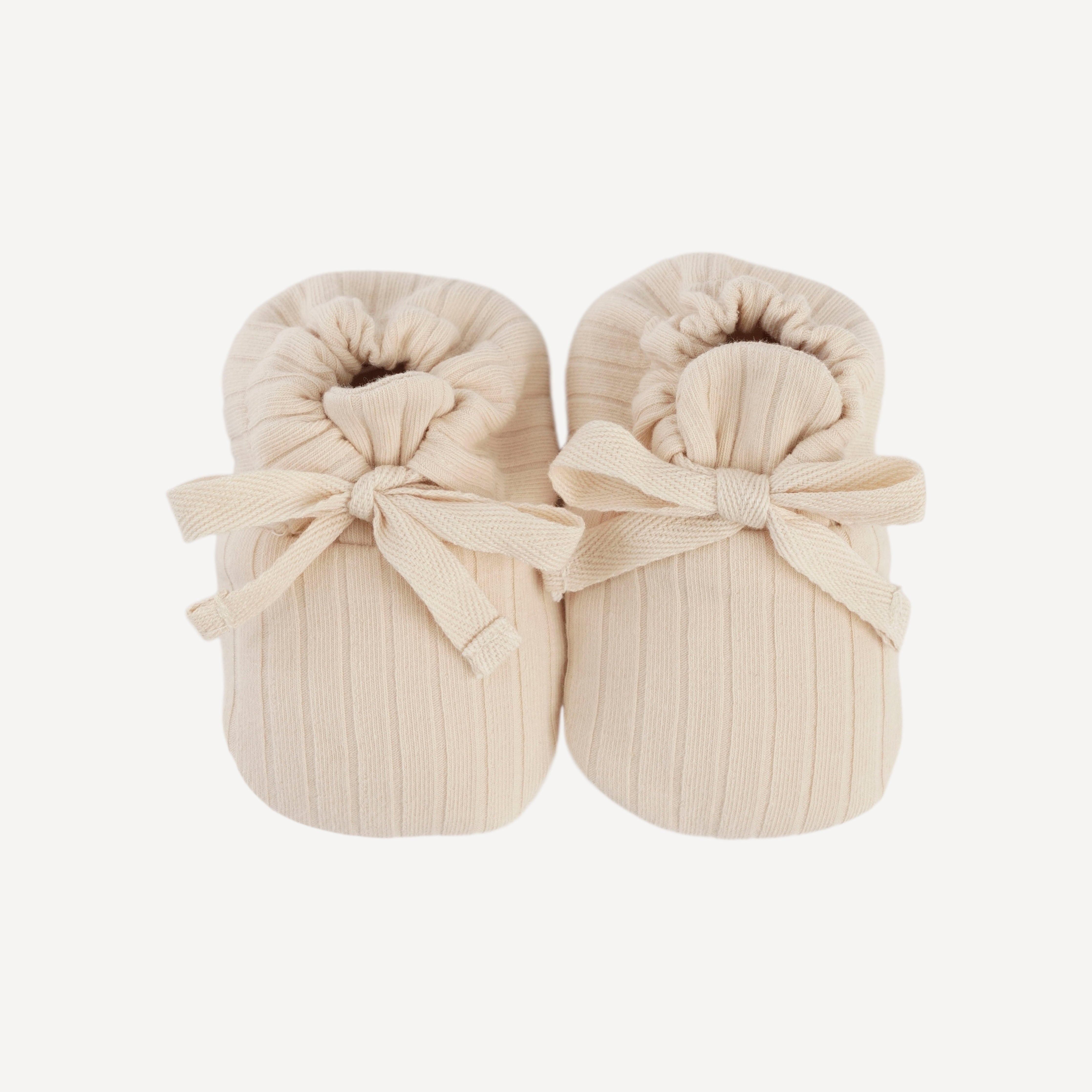 tie booties | oatmeal | organic cotton wide rib