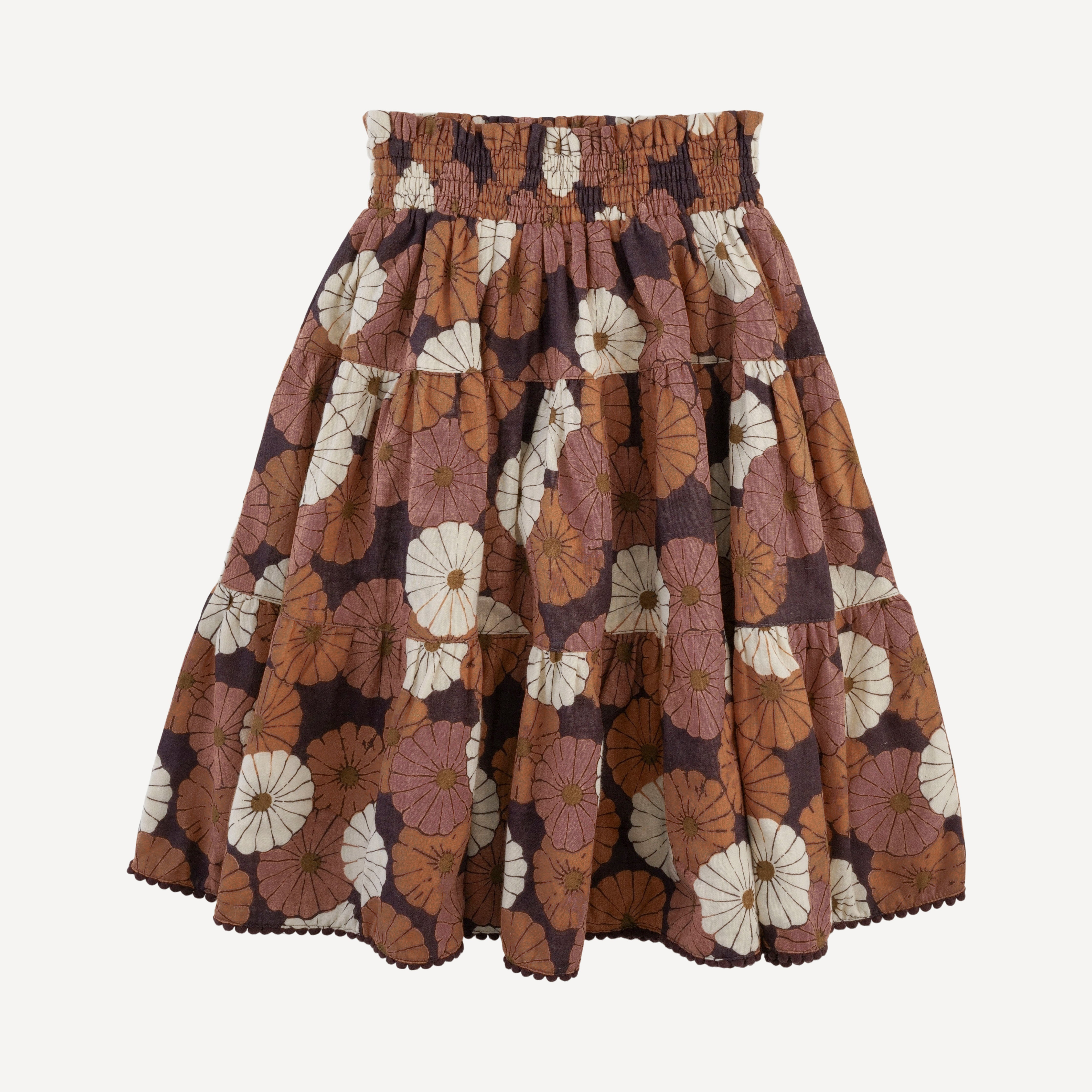 PRESALE smocked tiered pom pom maxi skirt | vintage daisy | organic cotton gauze