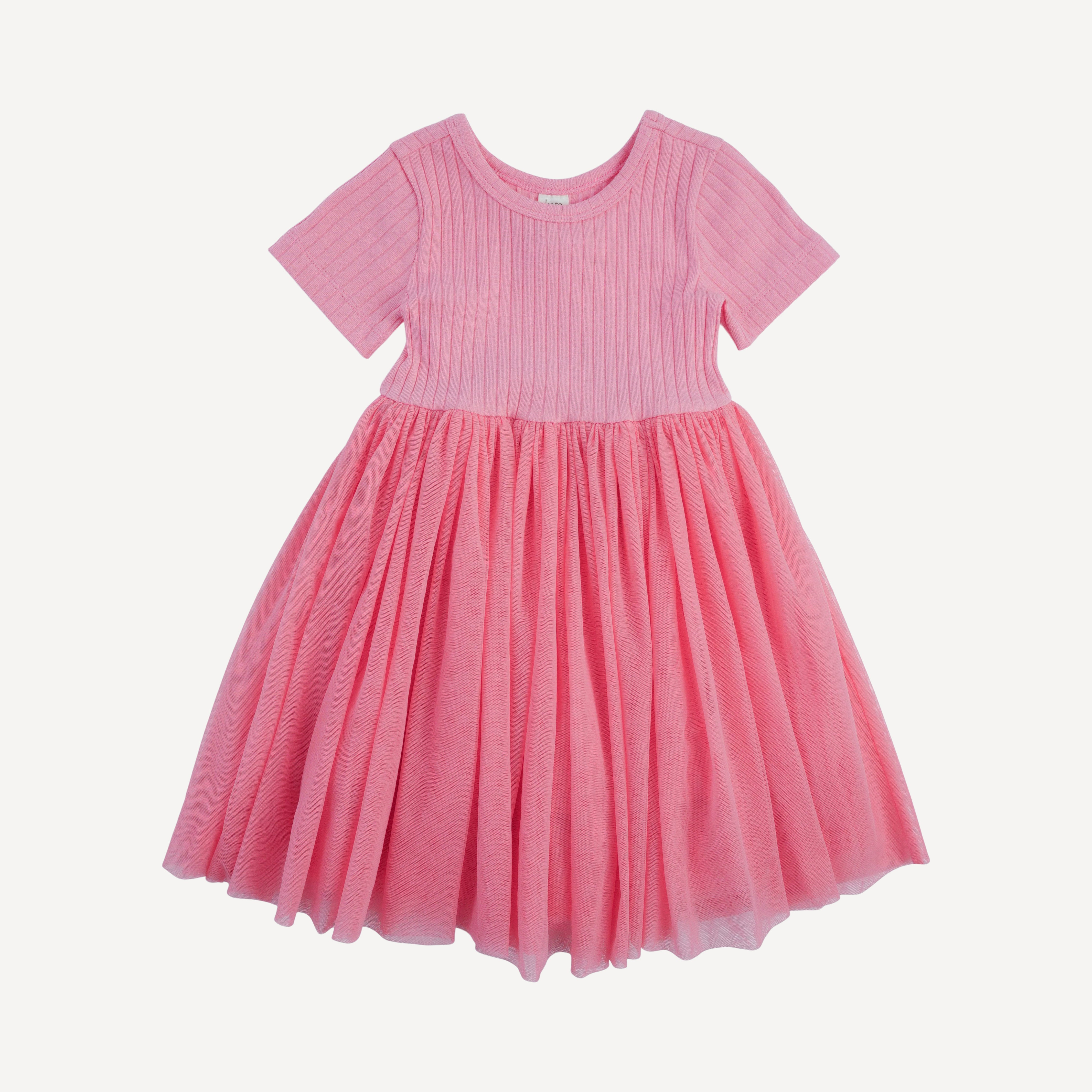 short sleeve ballerina tulle dress | vintage pink | organic cotton wide rib