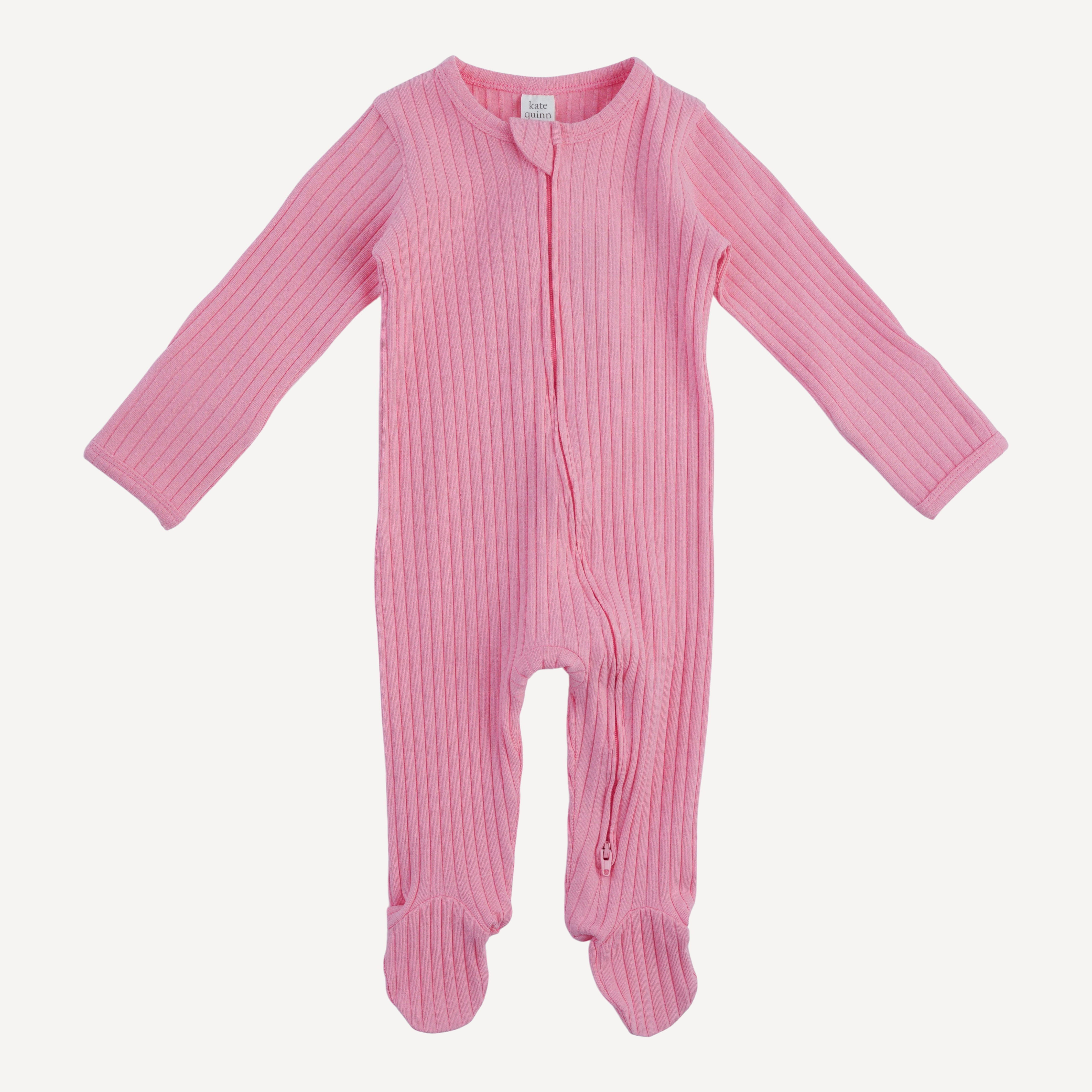 long sleeve two way zipper footie | vintage pink | organic cotton wide rib