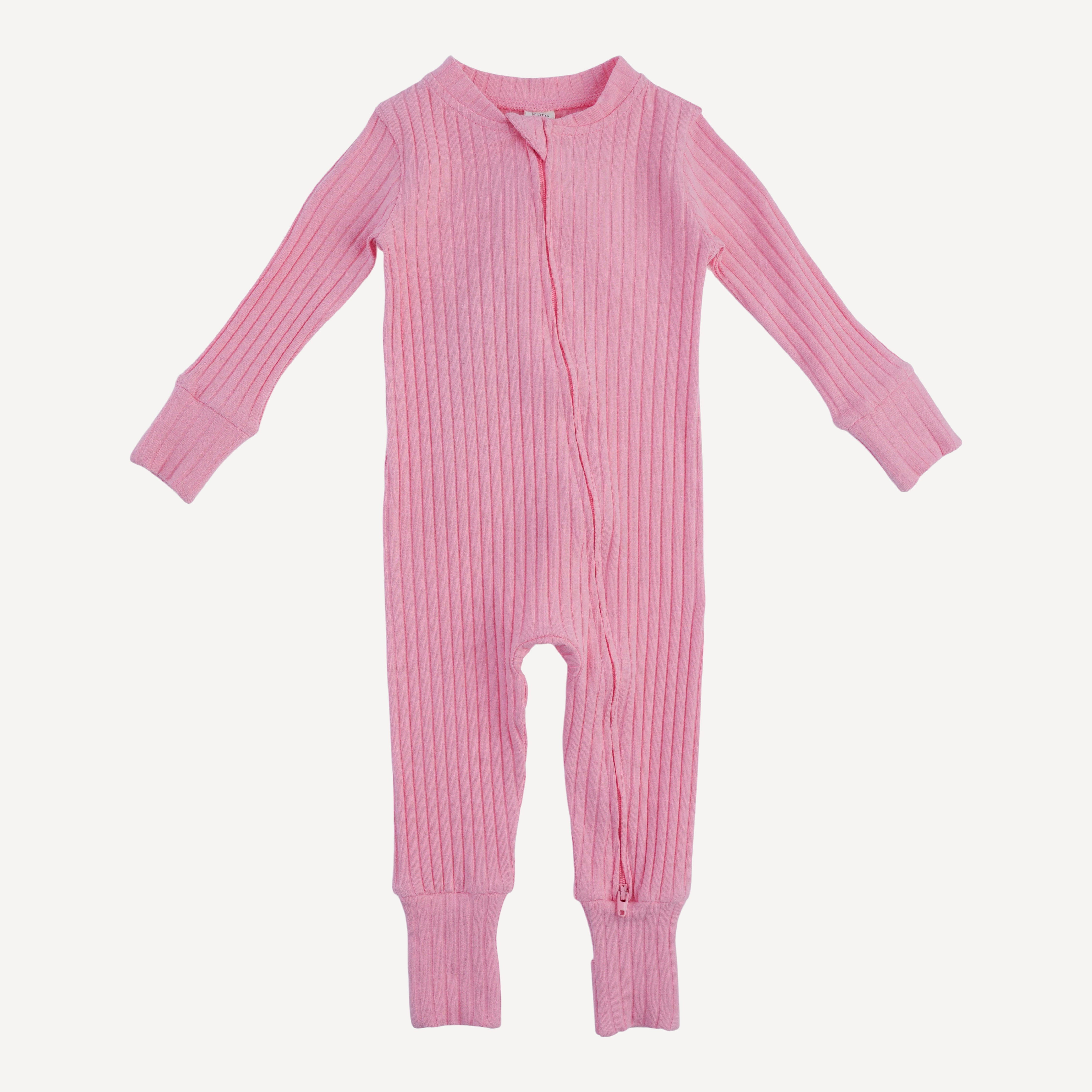 long sleeve convertible zippy pj | vintage pink | organic cotton wide rib
