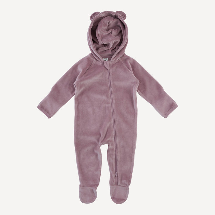 long sleeve bear bunting | woodrose | organic cotton velour