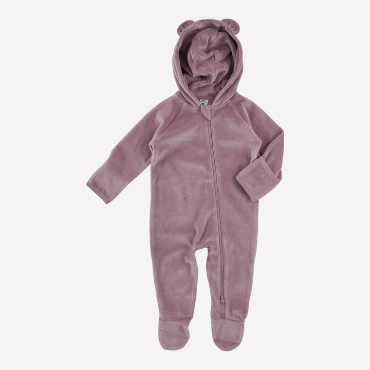 long sleeve bear bunting | woodrose | organic cotton velour