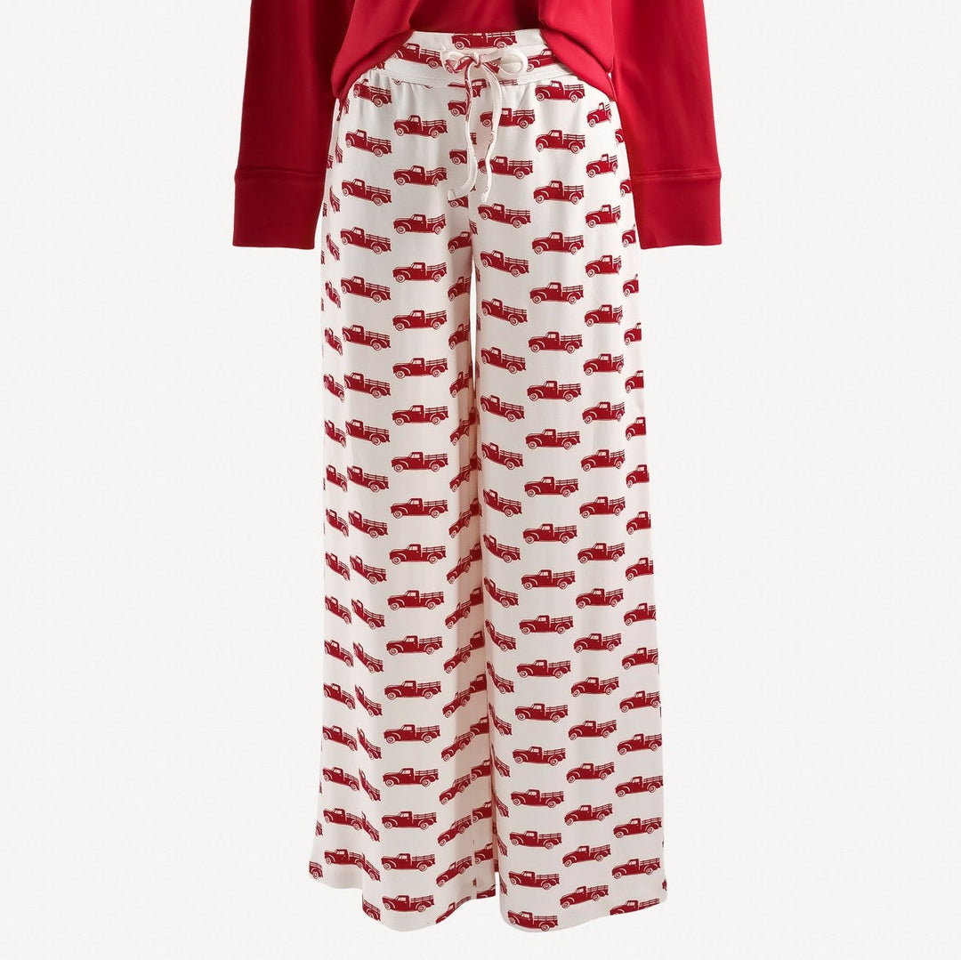 womens long pj pant | red farm truck | raw edge organic cotton