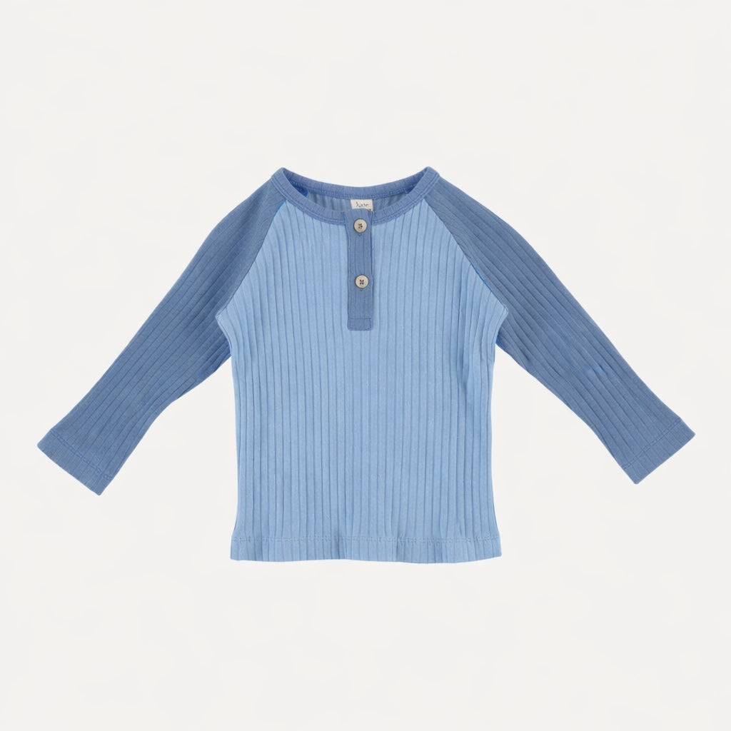 long sleeve henley baseball tee | cornflower blue | organic cotton wide rib