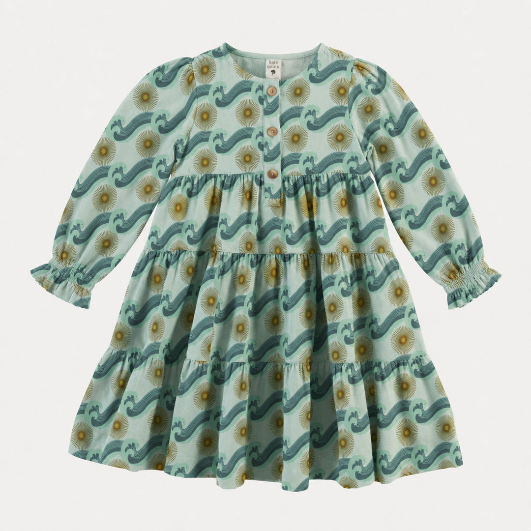 long sleeve prairie dress | aqua ocean sun | organic cotton gauze