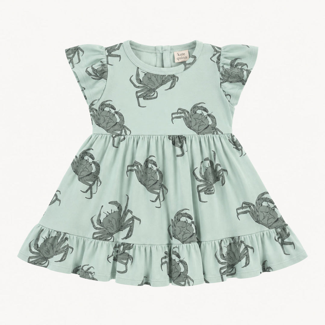 PREORDER flutter sleeve pinafore dress | green crab | modal